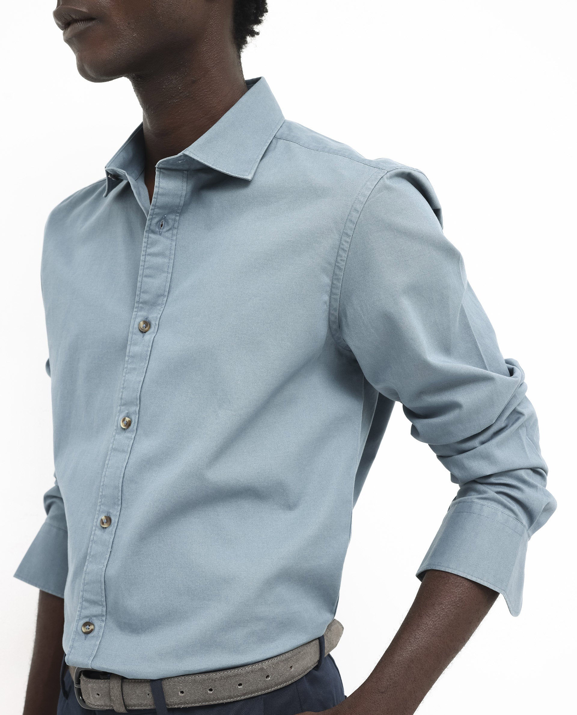 Rare Rabbit Men's Arlet Dusky Blue Cotton Fabric Full Sleeve Regular Fit Solid Shirt