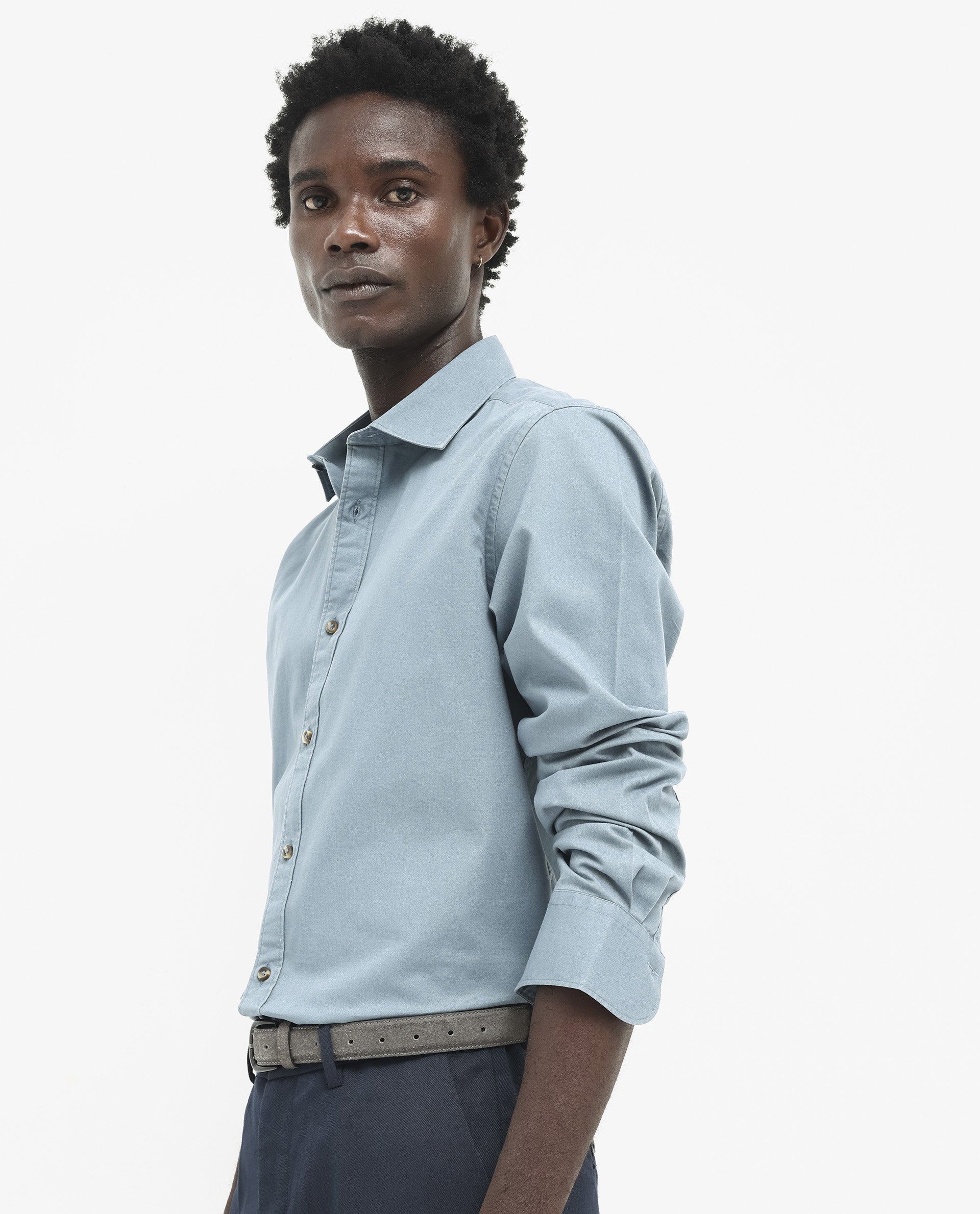 Rare Rabbit Men's Arlet Dusky Blue Cotton Fabric Full Sleeve Regular Fit Solid Shirt