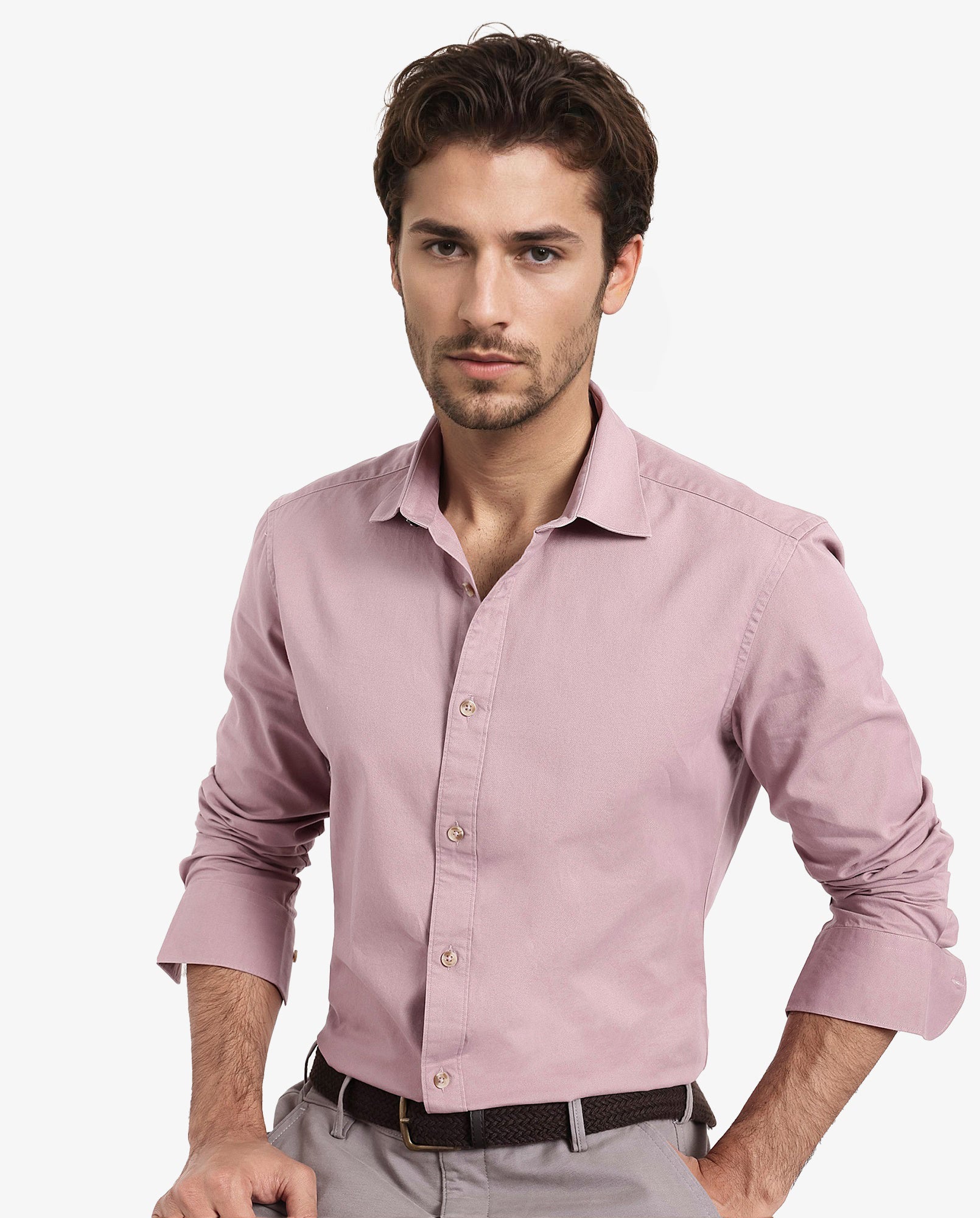 Rare Rabbit Men's Arlet Dusky Pink Cotton Fabric Full Sleeve Regular Fit Solid Shirt