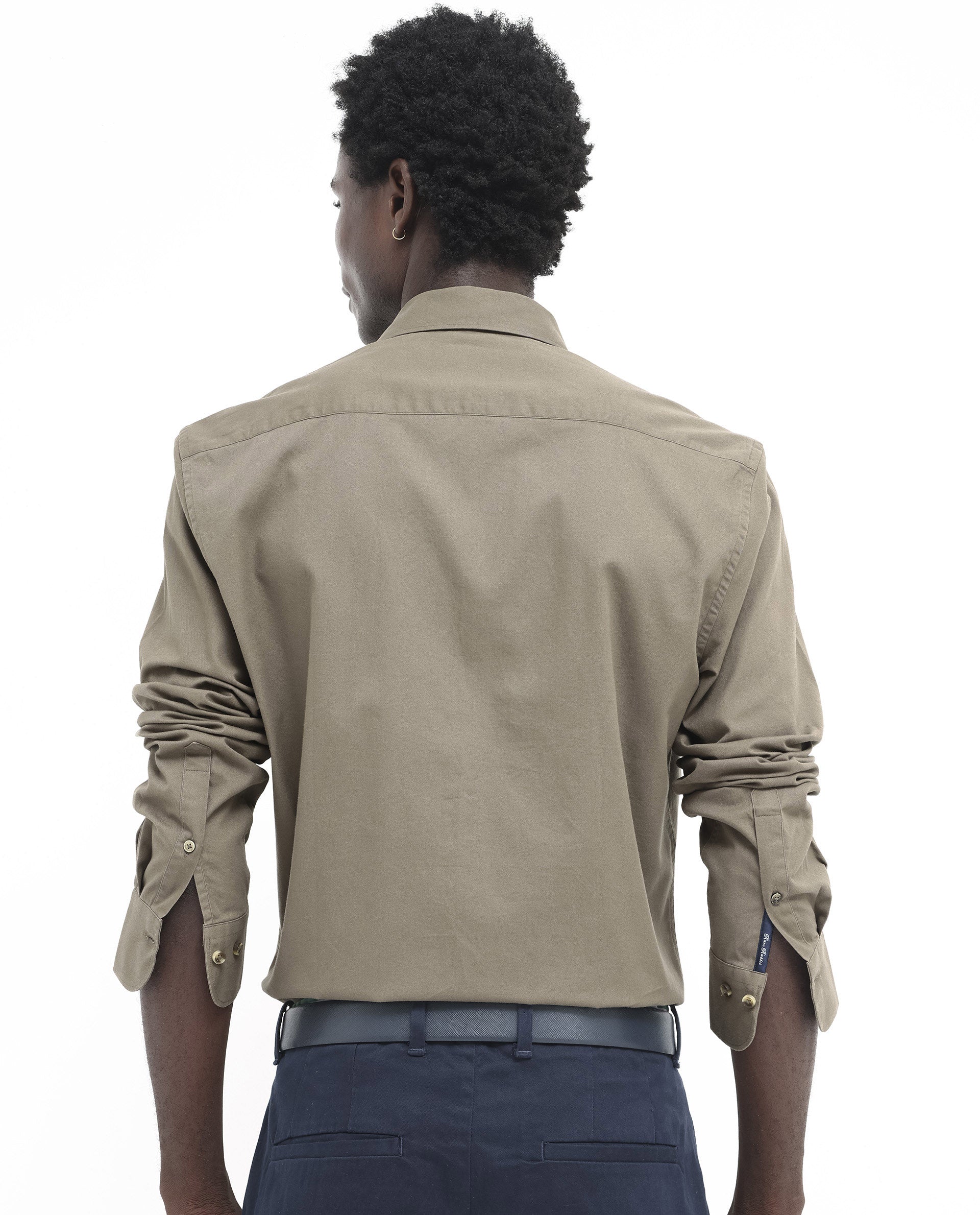 Rare Rabbit Men's Arlet Khaki Cotton Fabric Full Sleeve Regular Fit Solid Shirt