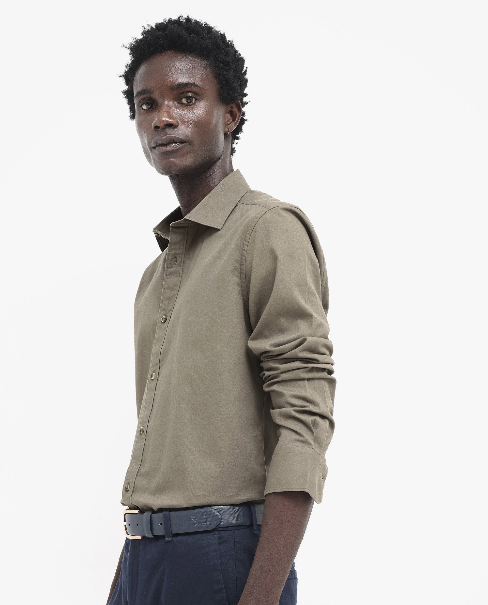 Rare Rabbit Men's Arlet Khaki Cotton Fabric Full Sleeve Regular Fit Solid Shirt