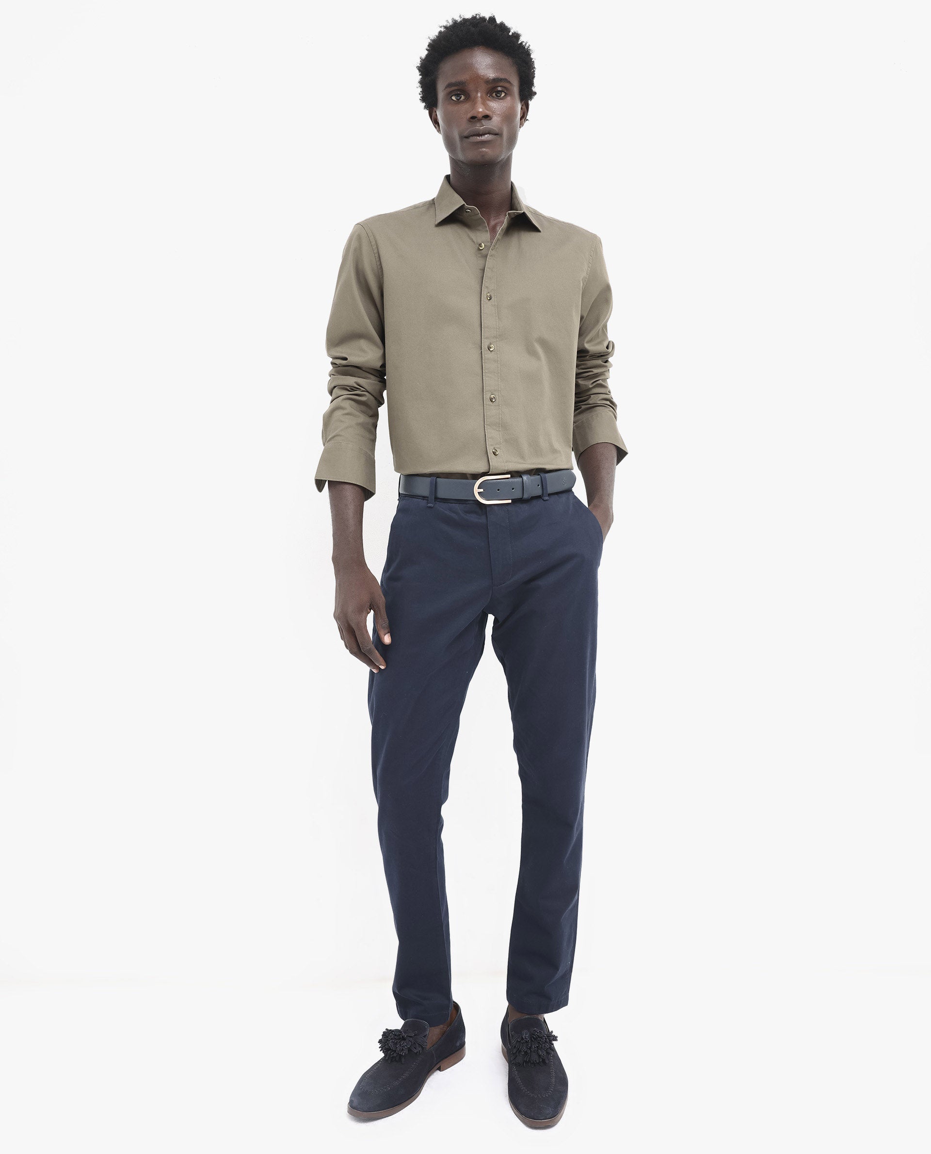 Rare Rabbit Men's Arlet Khaki Cotton Fabric Full Sleeve Regular Fit Solid Shirt