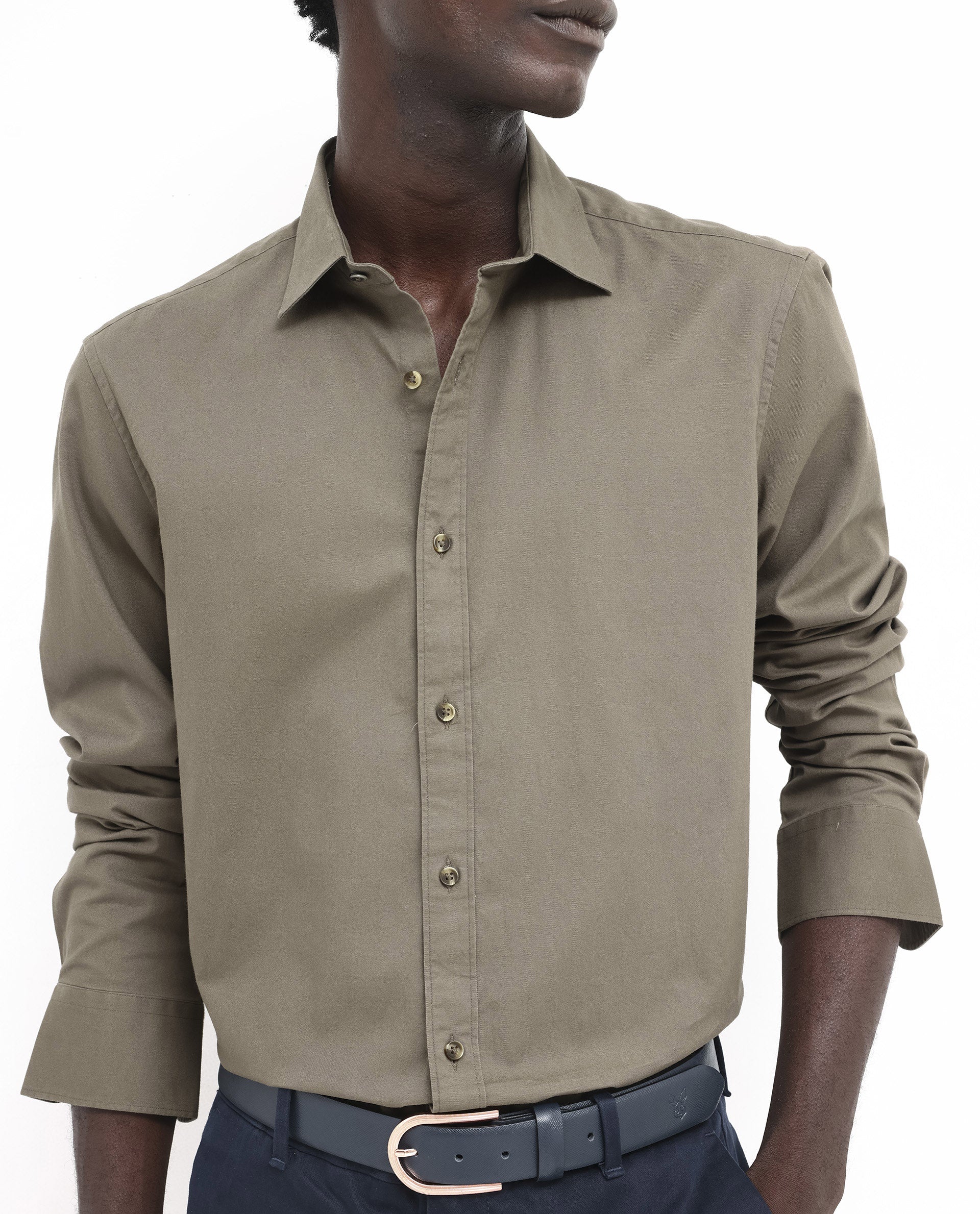Rare Rabbit Men's Arlet Khaki Cotton Fabric Full Sleeve Regular Fit Solid Shirt