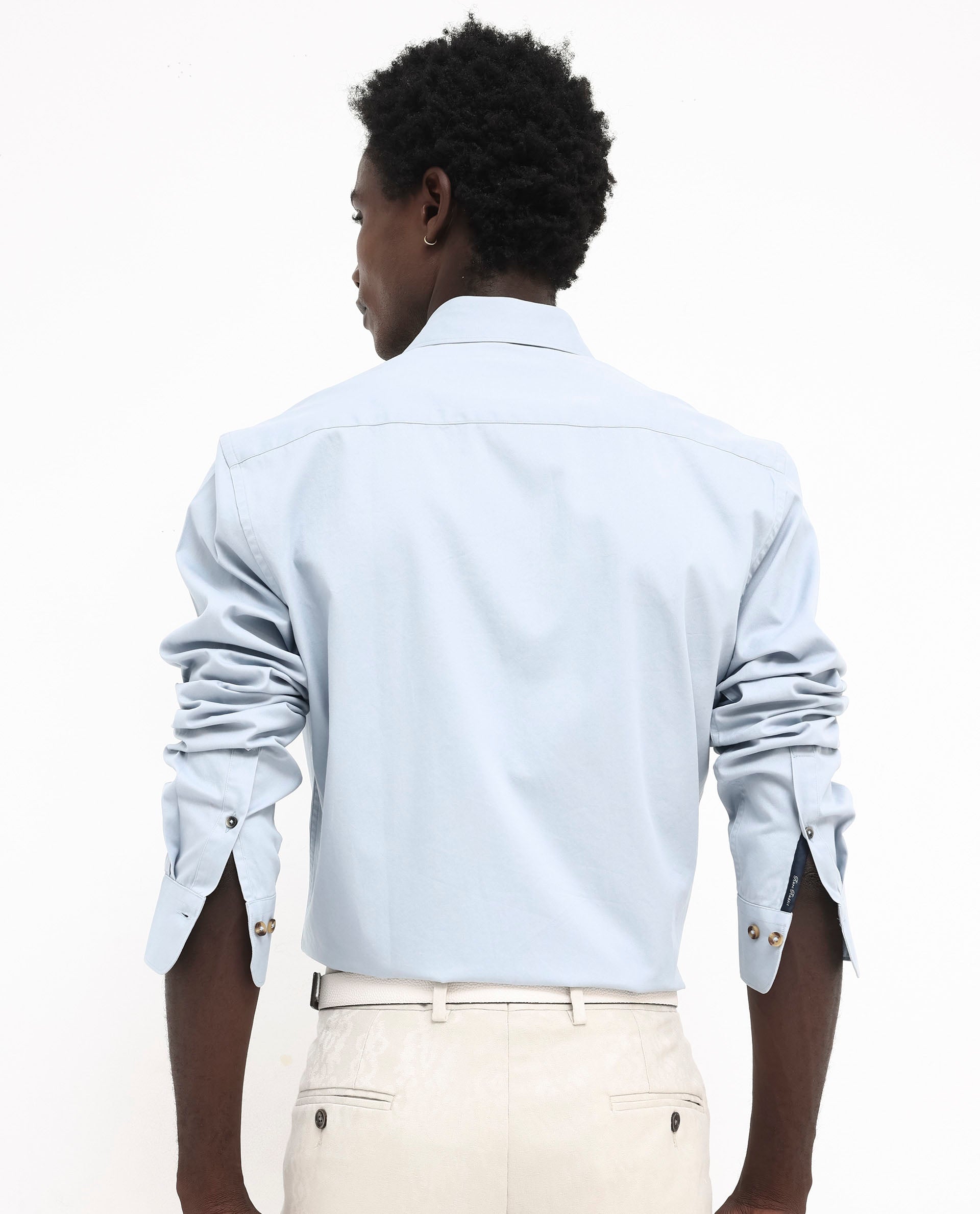Rare Rabbit Men's Arlet Light Blue Cotton Fabric Full Sleeve Regular Fit Solid Shirt