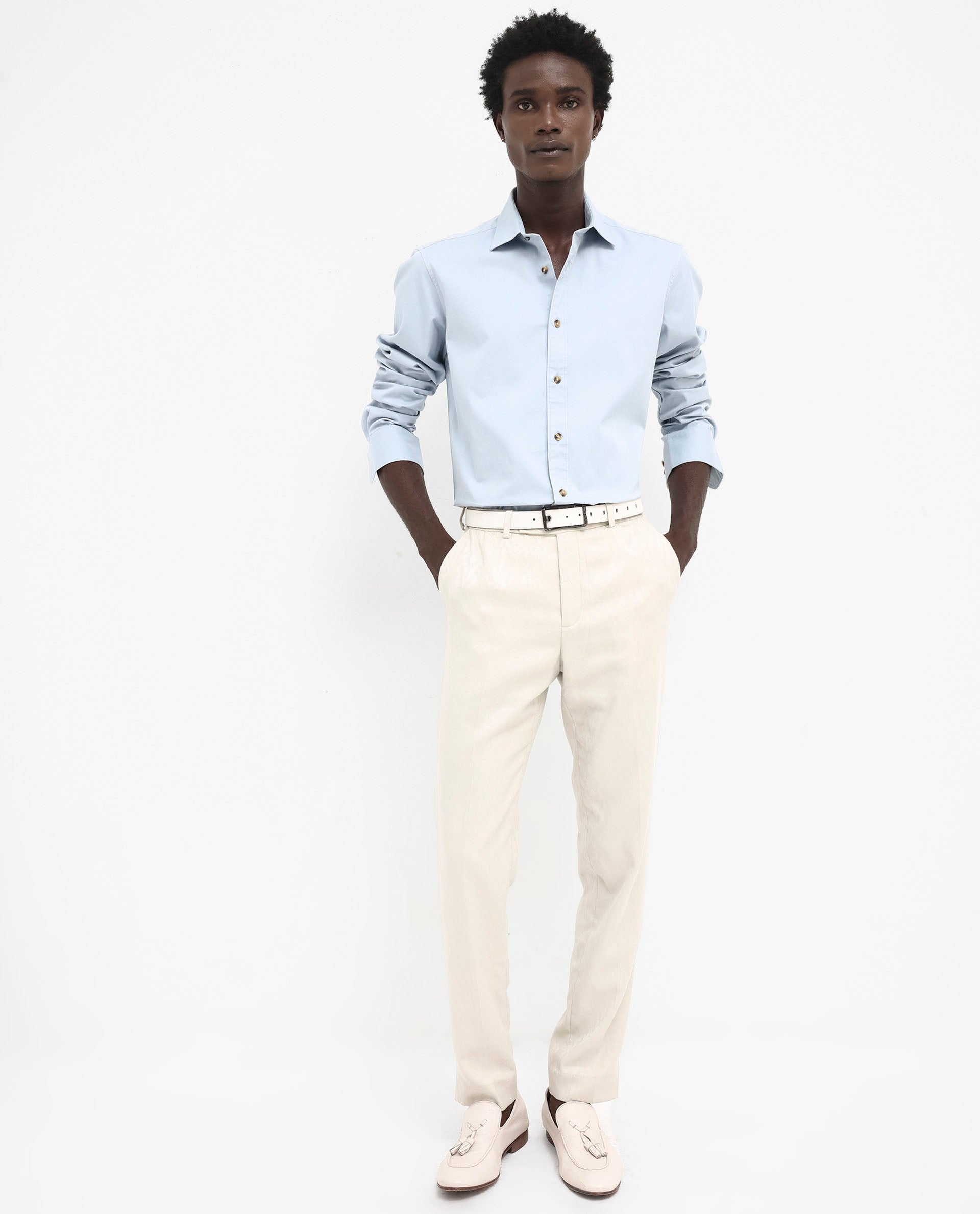 Rare Rabbit Men's Arlet Light Blue Cotton Fabric Full Sleeve Regular Fit Solid Shirt