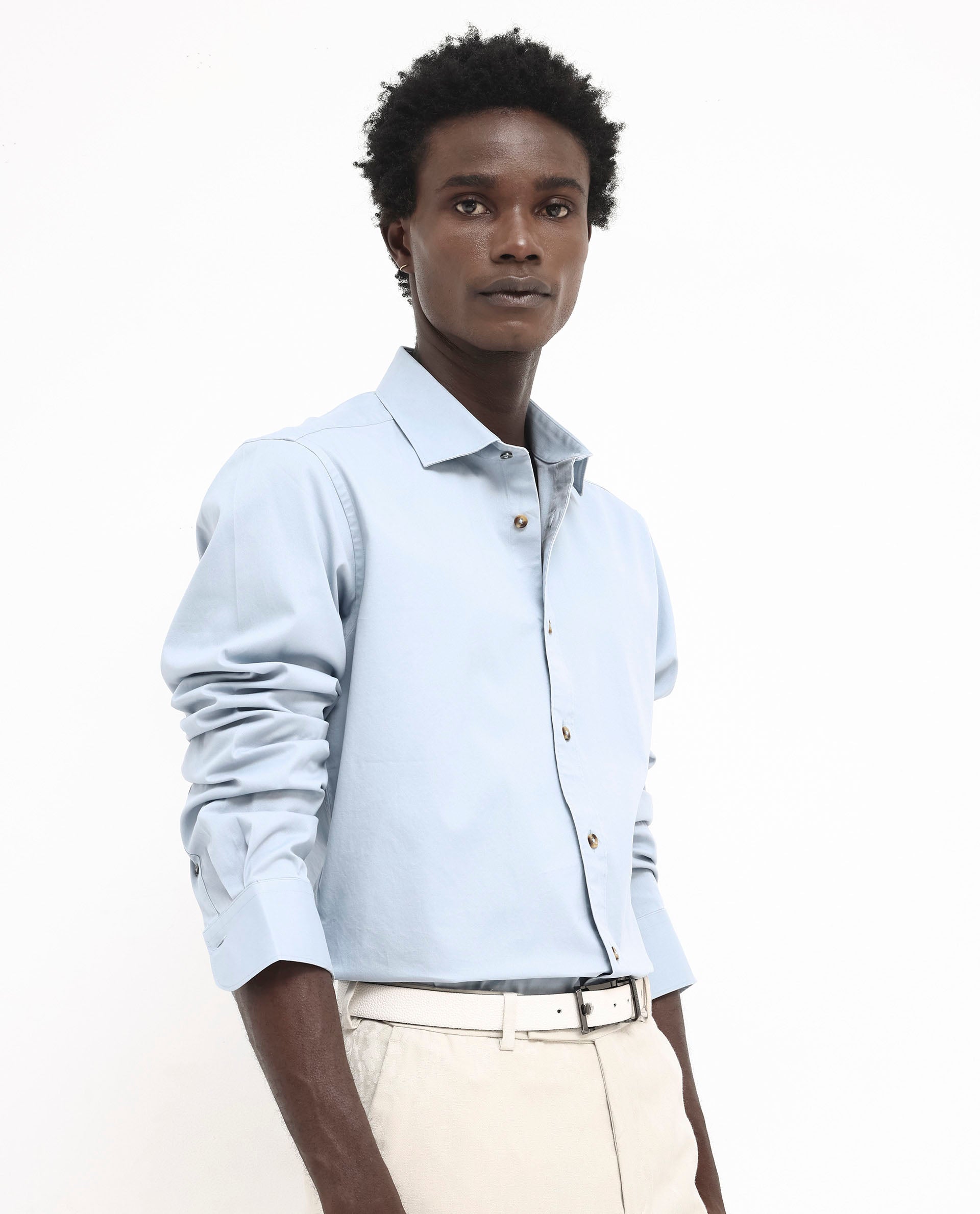 Rare Rabbit Men's Arlet Light Blue Cotton Fabric Full Sleeve Regular Fit Solid Shirt