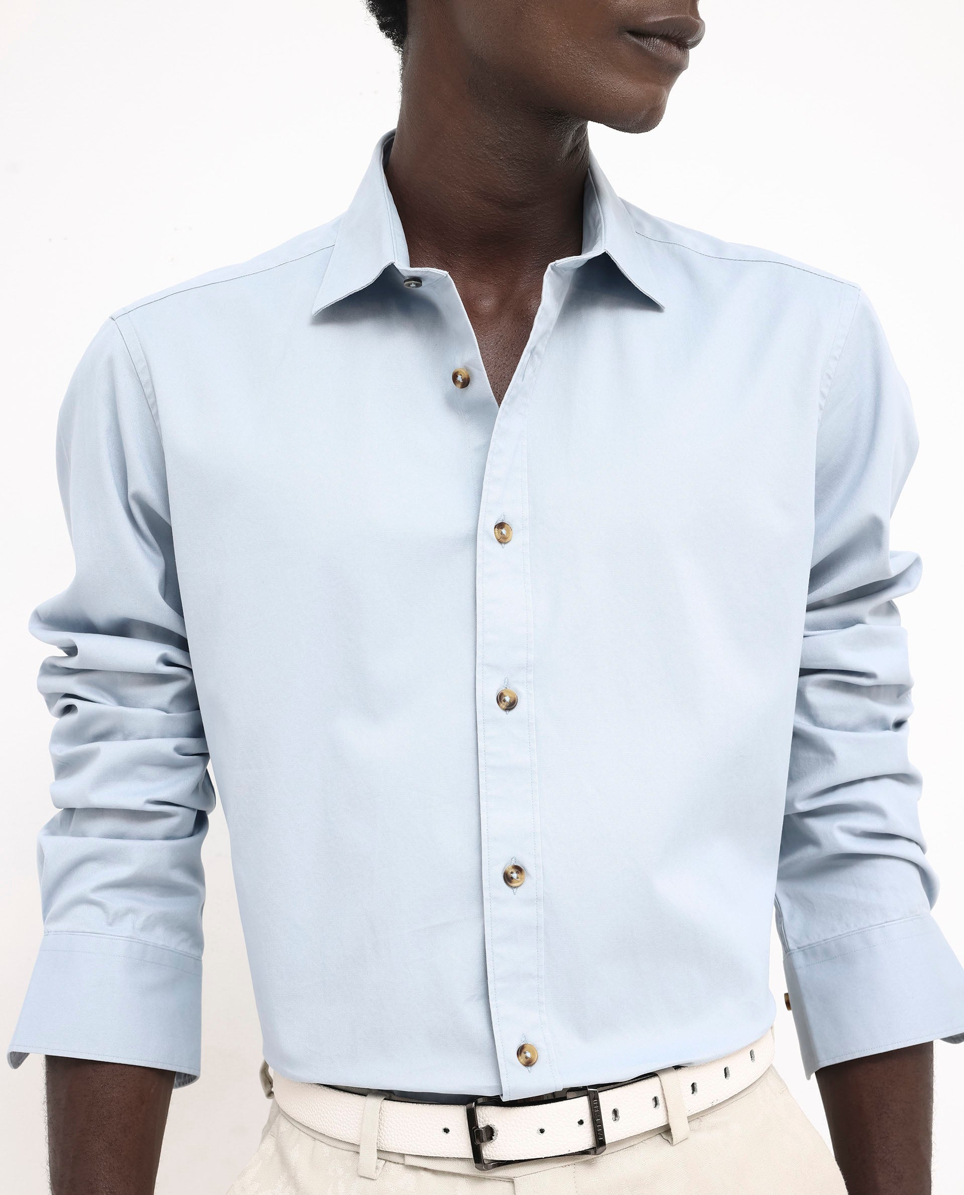 Rare Rabbit Men's Arlet Light Blue Cotton Fabric Full Sleeve Regular Fit Solid Shirt