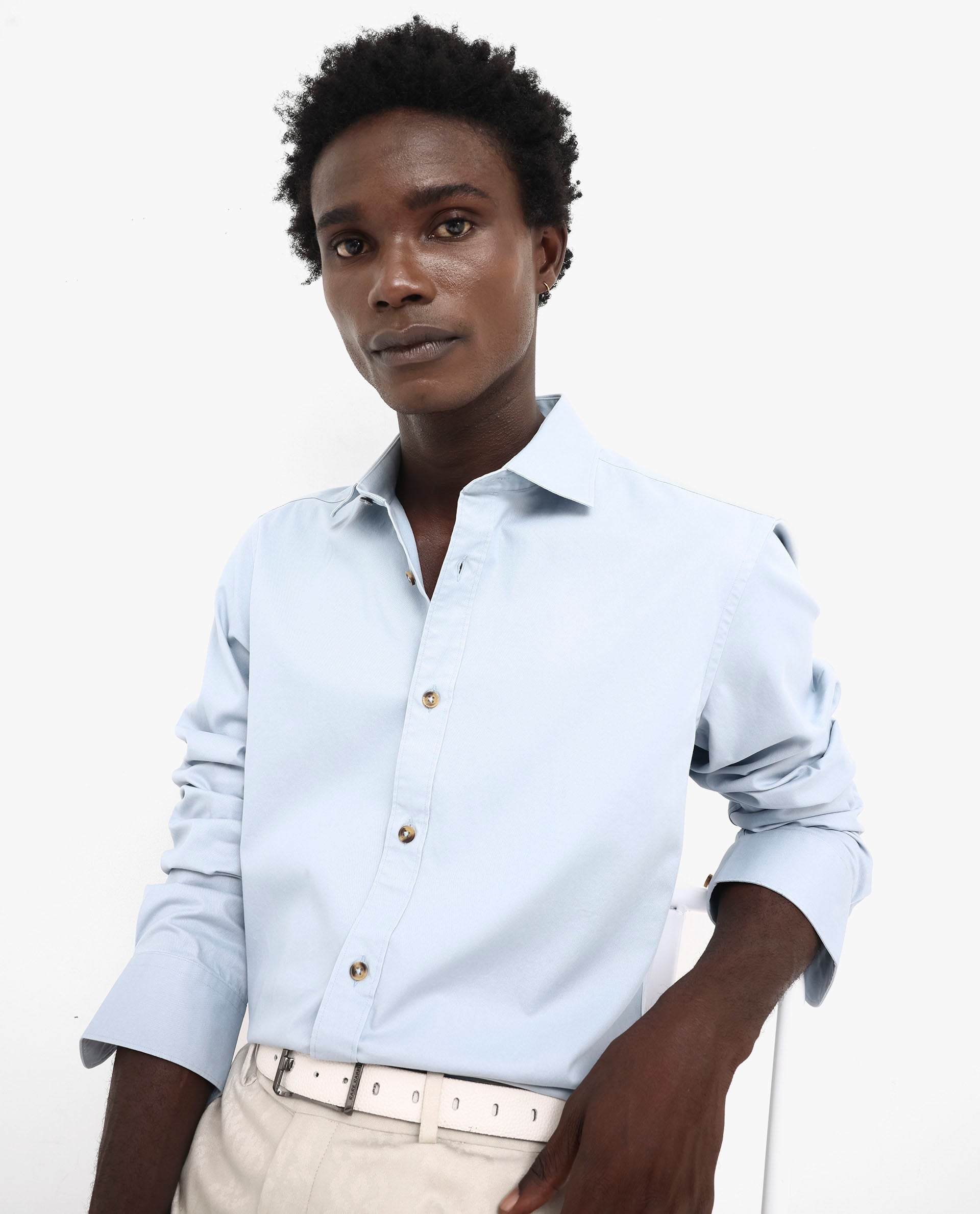 Rare Rabbit Men's Arlet Light Blue Cotton Fabric Full Sleeve Regular Fit Solid Shirt