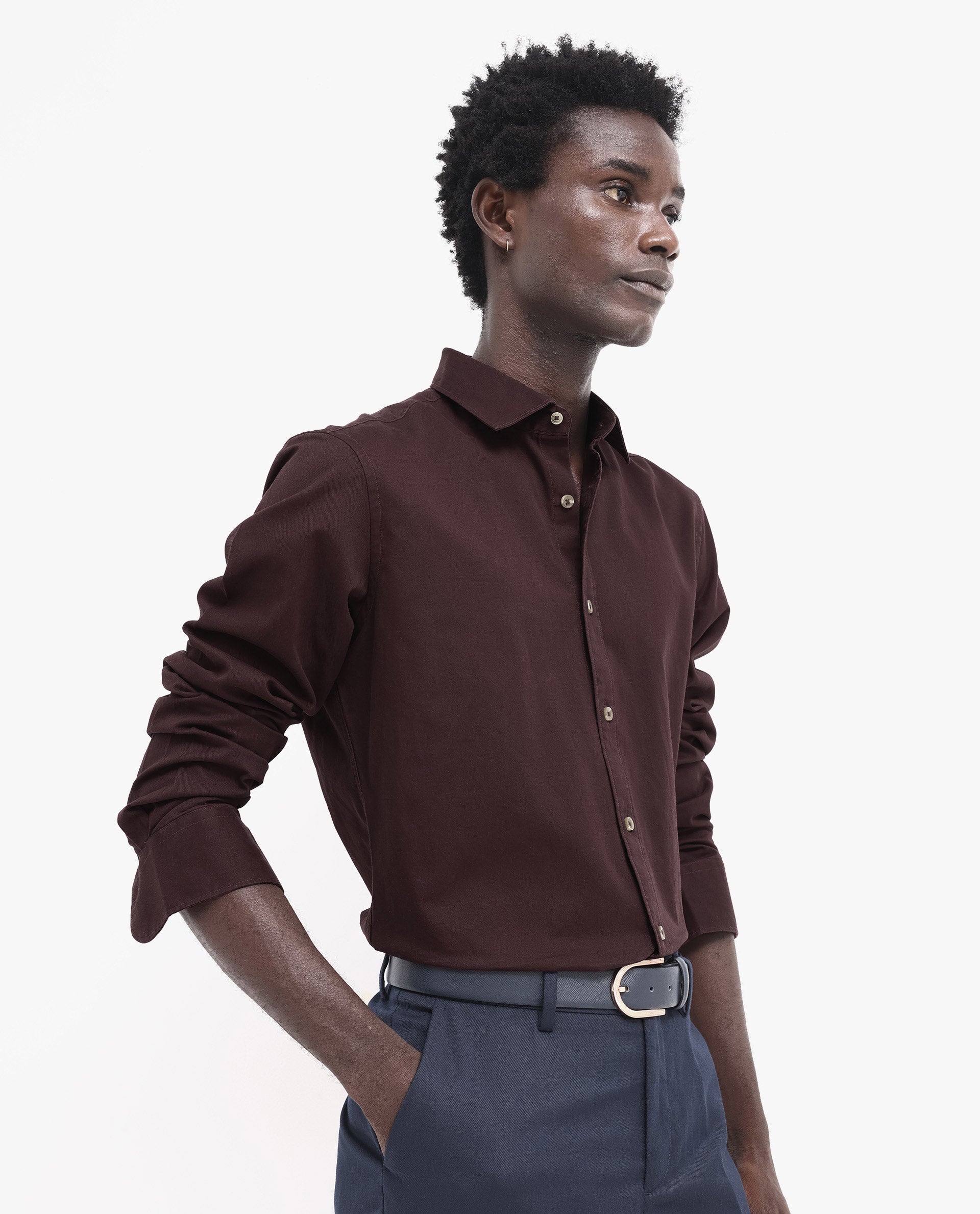 Rare Rabbit Men's Arlet Maroon Cotton Fabric Full Sleeve Regular Fit Solid Shirt