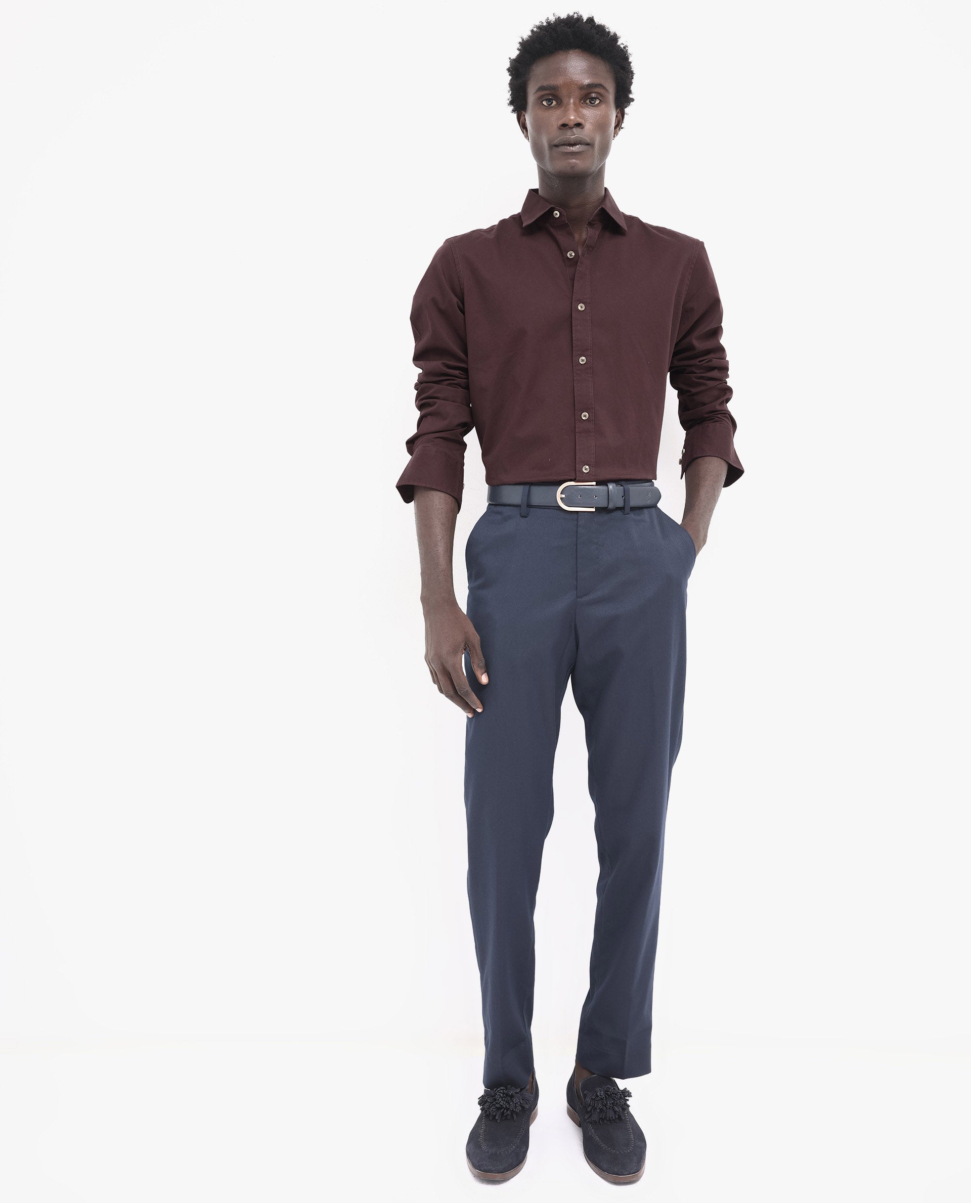 Rare Rabbit Men's Arlet Maroon Cotton Fabric Full Sleeve Regular Fit Solid Shirt