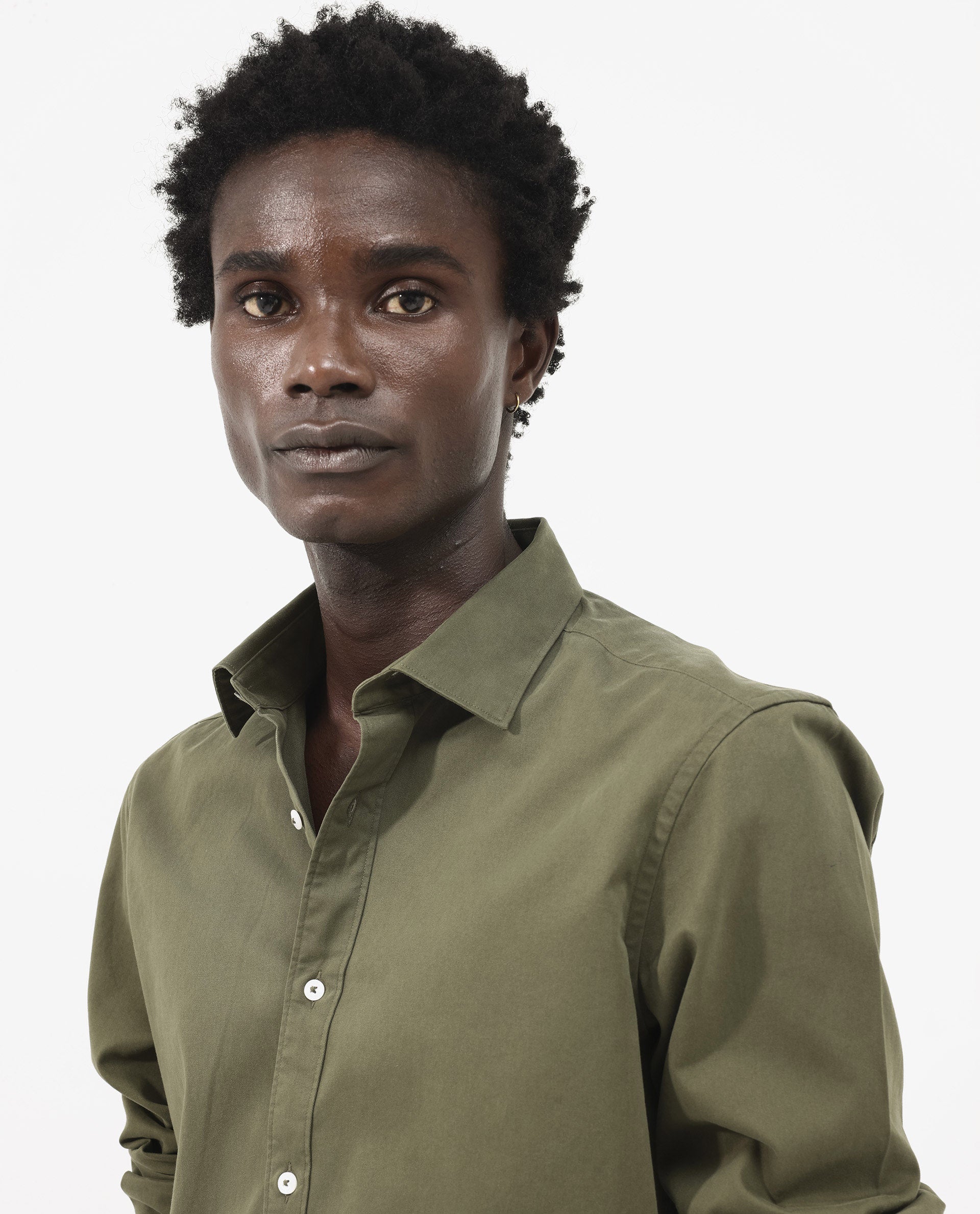 Rare Rabbit Men's Arlet Olive Cotton Fabric Full Sleeve Regular Fit Solid Shirt