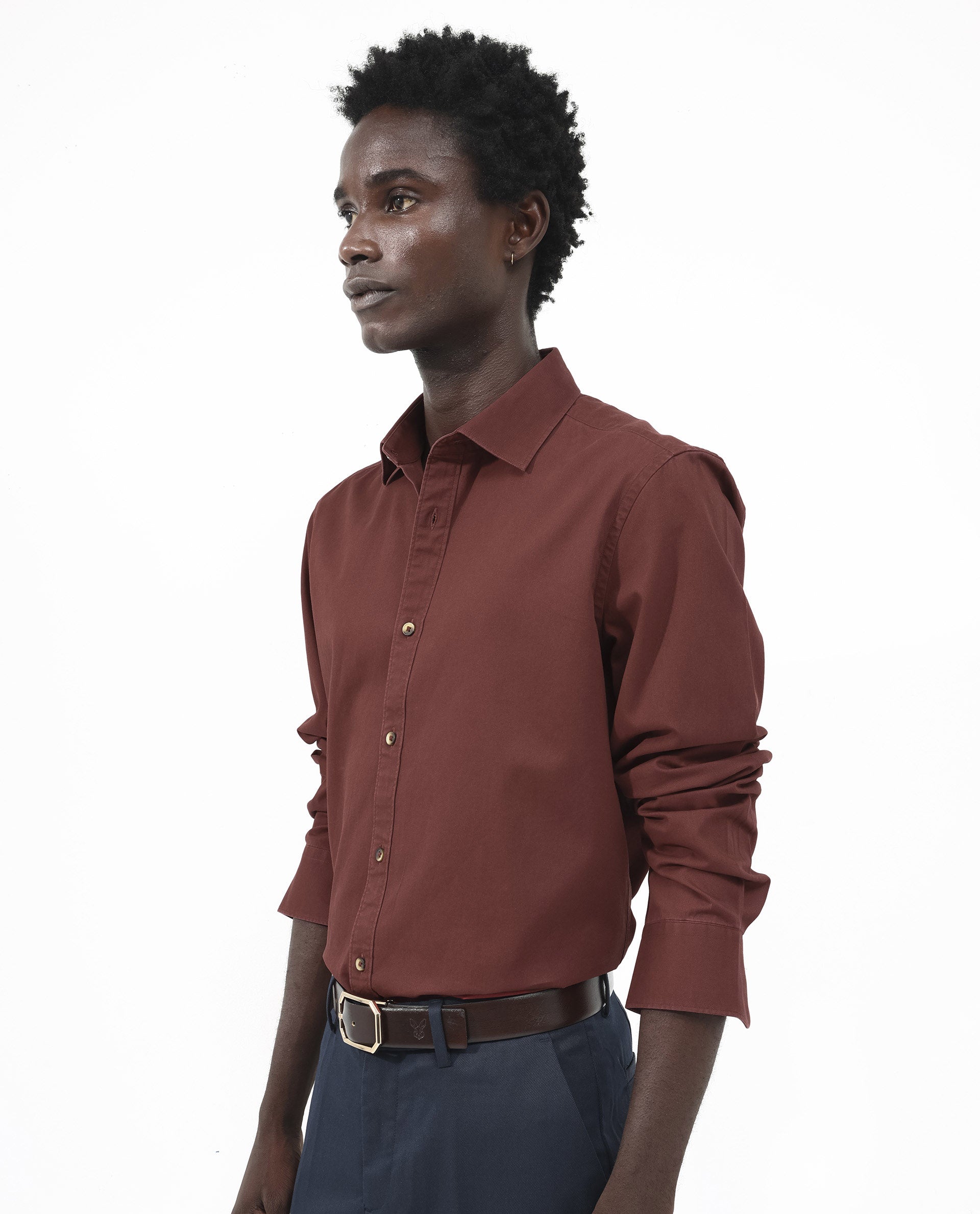 Rare Rabbit Men's Arlet Red Cotton Fabric Full Sleeve Regular Fit Solid Shirt