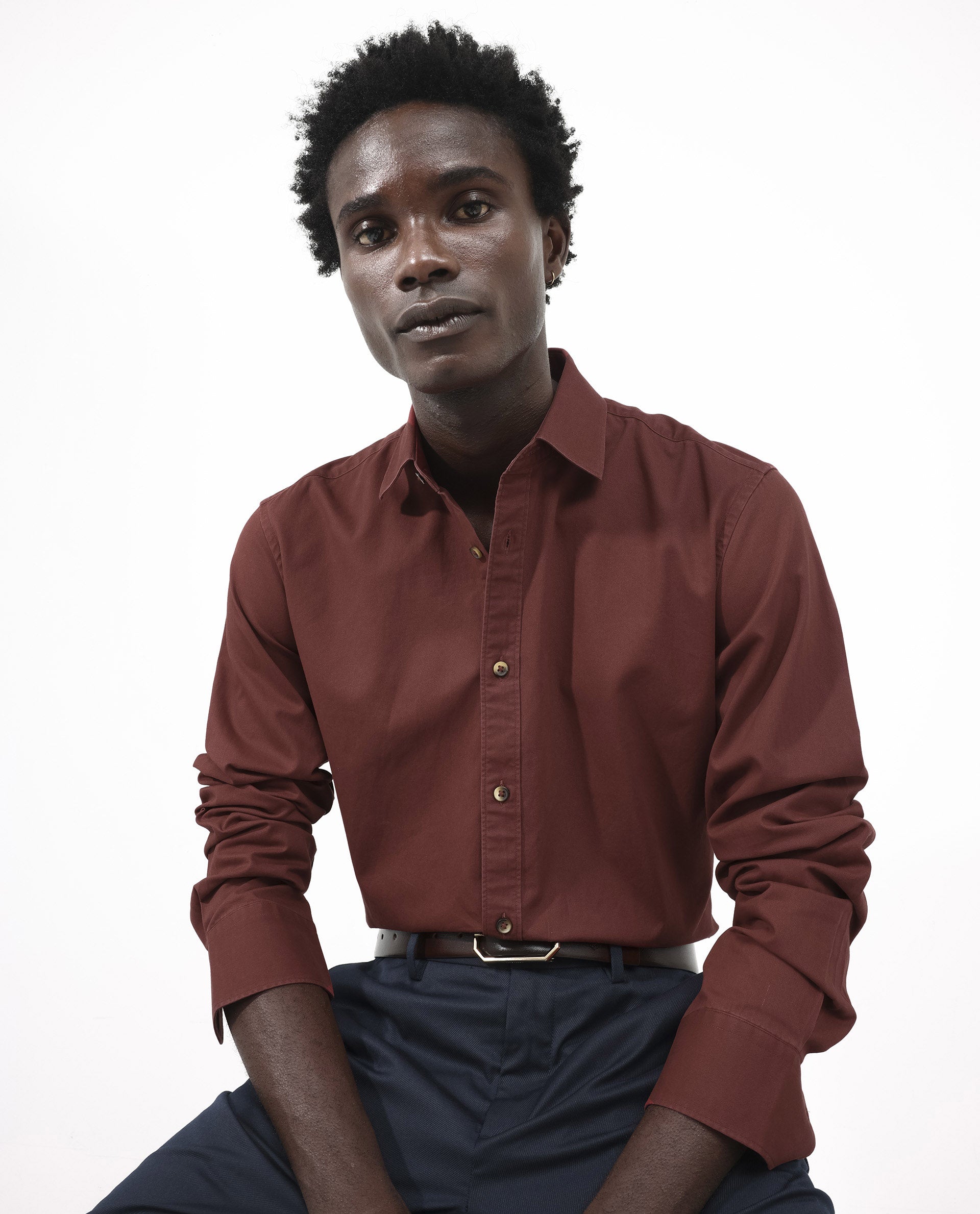 Rare Rabbit Men's Arlet Red Cotton Fabric Full Sleeve Regular Fit Solid Shirt