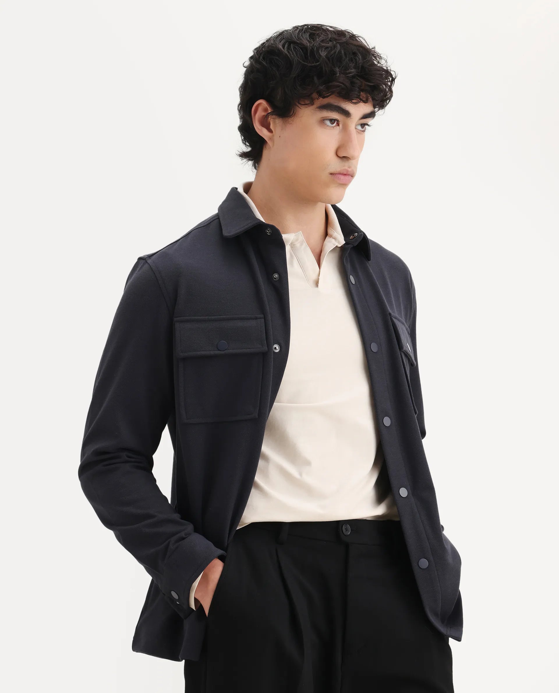 Rare Rabbit Men's Arlington-25 Dark Grey Polyester Blend Fabric Collared Neck Regular Fit Plain Jacket