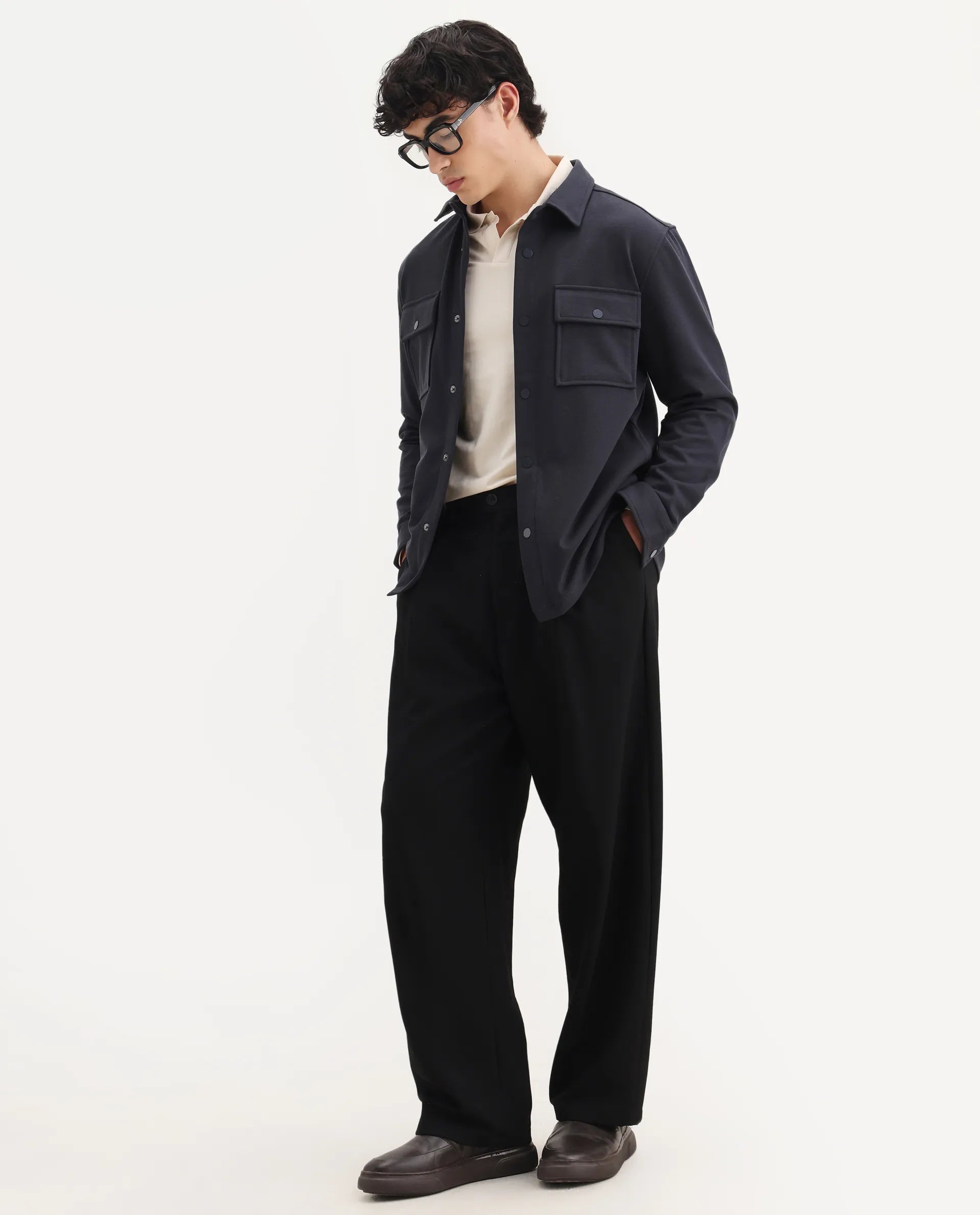 Rare Rabbit Men's Arlington-25 Dark Grey Polyester Blend Fabric Collared Neck Regular Fit Plain Jacket