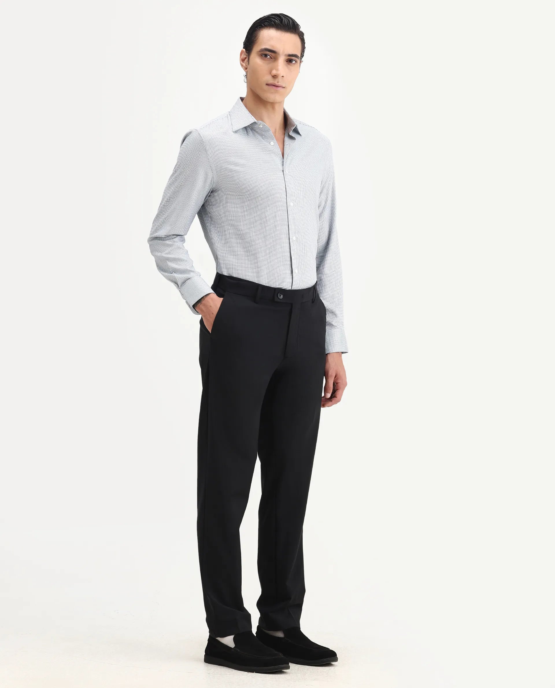 Rare Rabbit Men's Arlo-B Black Polyester Plain Slim Fit Full Sleeve Lapel Neck Suits