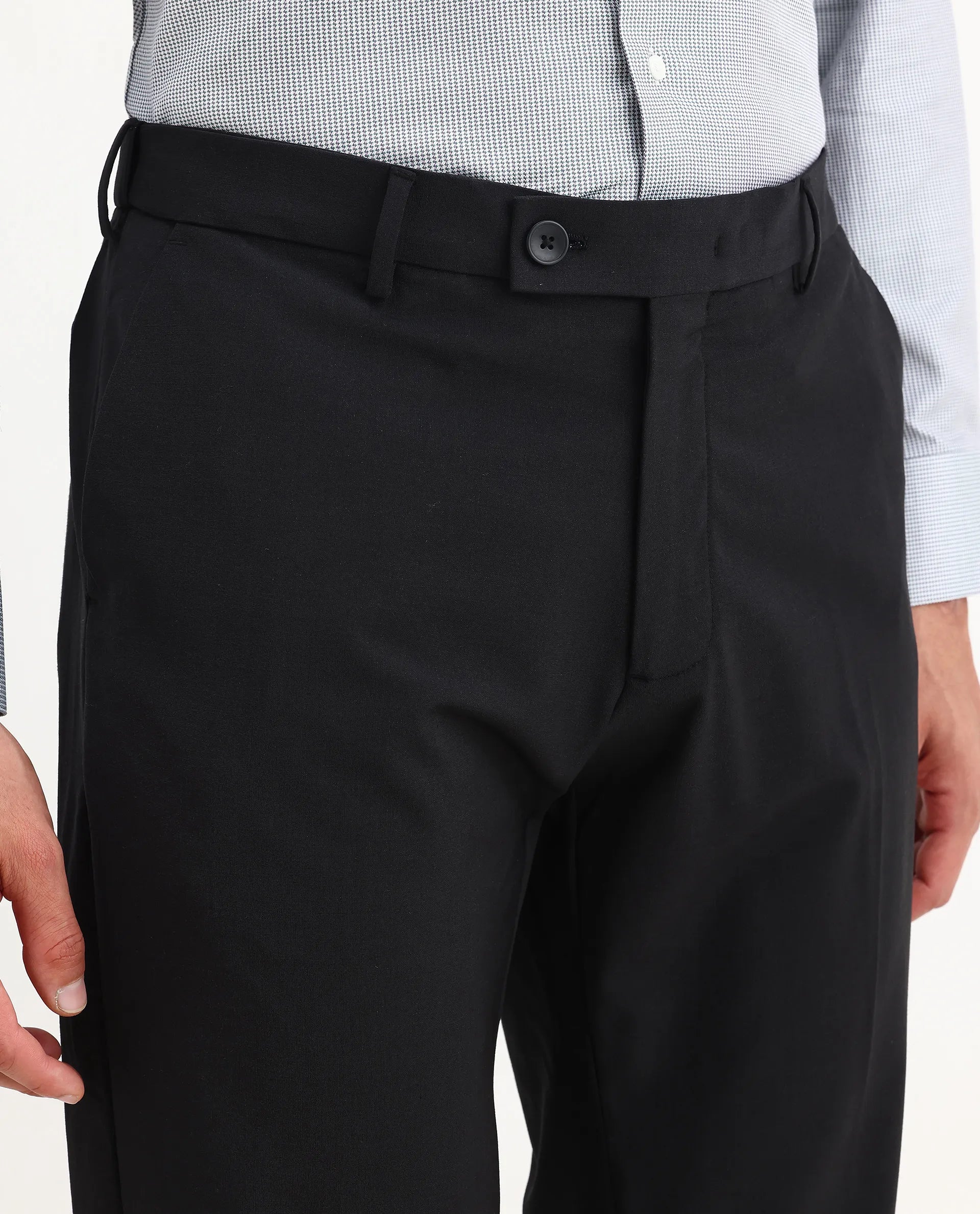 Rare Rabbit Men's Arlo-B Black Polyester Plain Slim Fit Full Sleeve Lapel Neck Suits