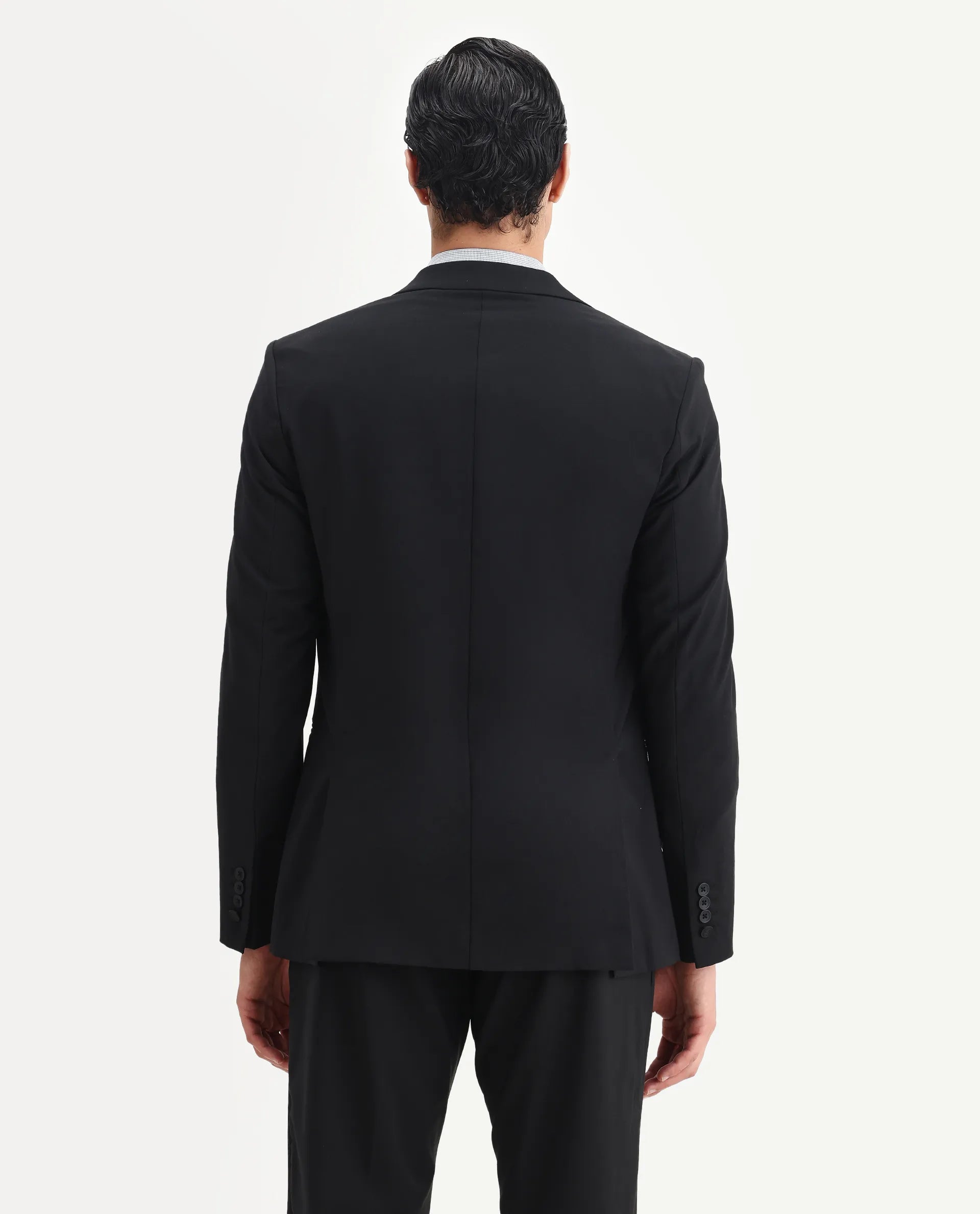 Rare Rabbit Men's Arlo-B Black Polyester Plain Slim Fit Full Sleeve Lapel Neck Suits