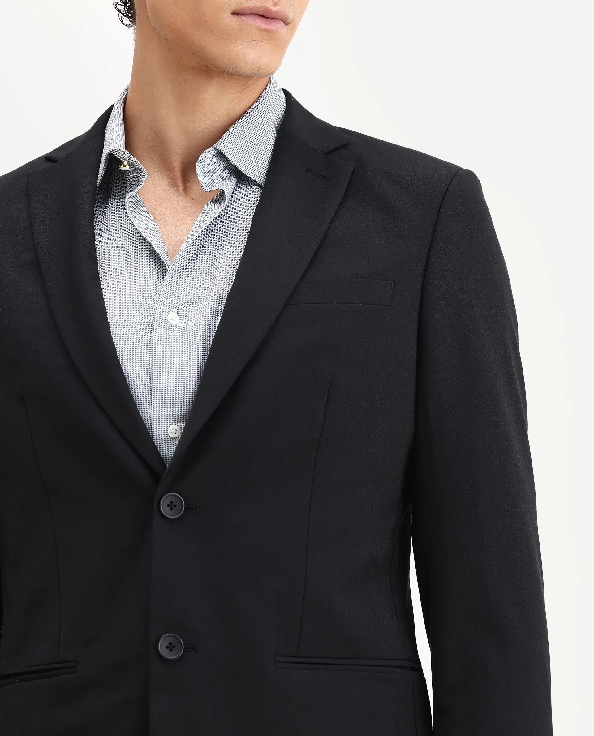 Rare Rabbit Men's Arlo-B Black Polyester Plain Slim Fit Full Sleeve Lapel Neck Suits