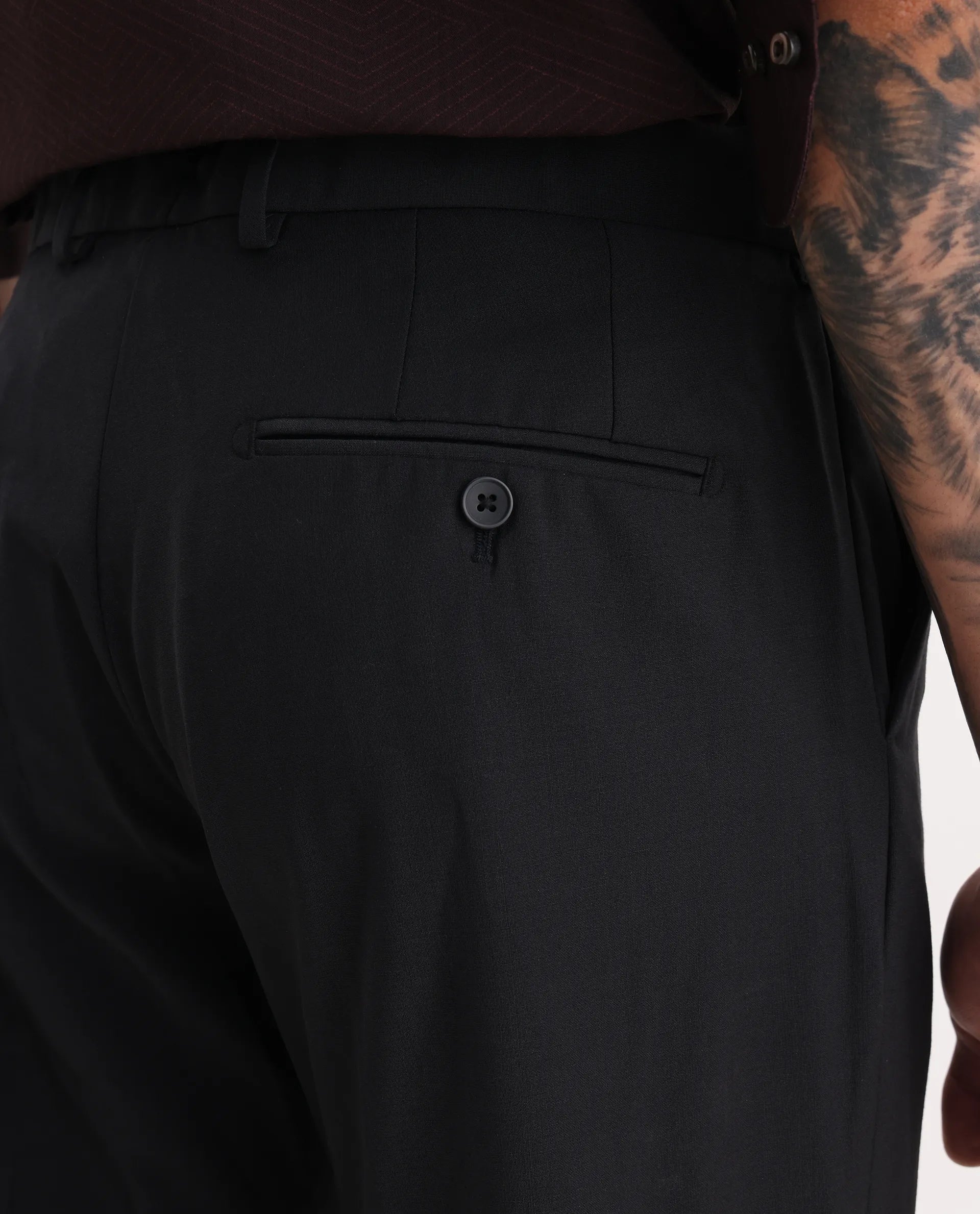 Rare Rabbit Men's Arlo Black Wool Plain Regular Fit Trouser