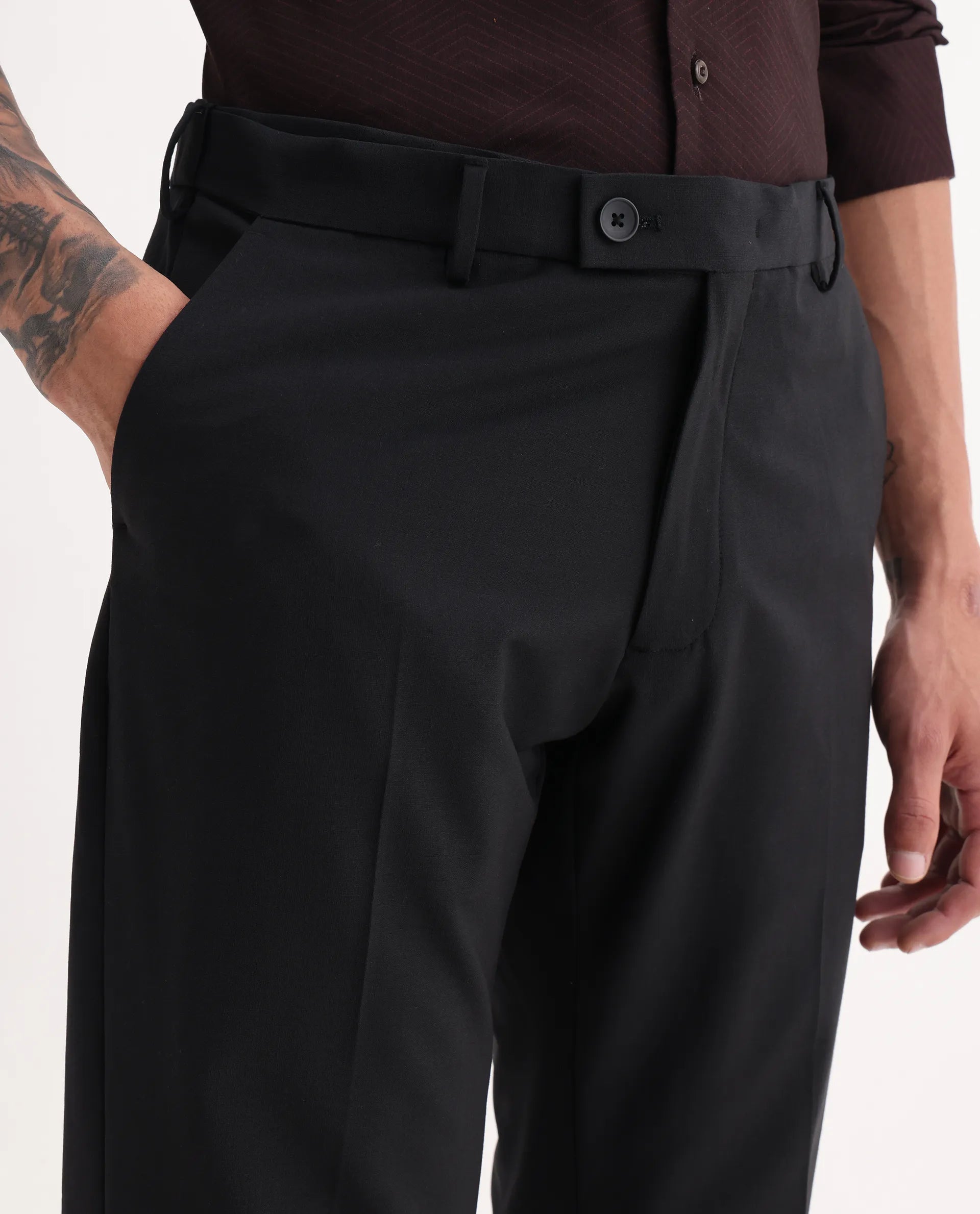 Rare Rabbit Men's Arlo Black Wool Plain Regular Fit Trouser