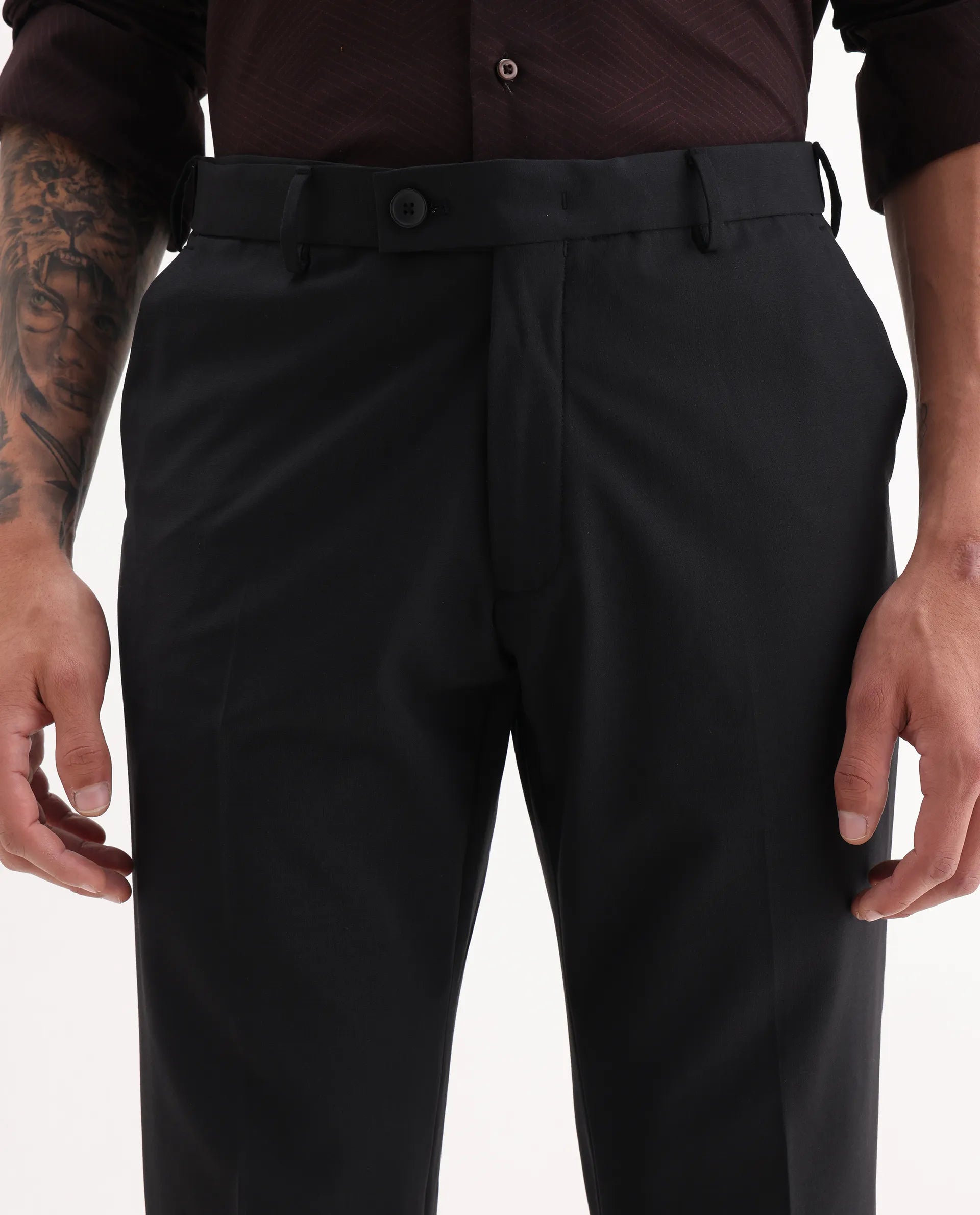 Rare Rabbit Men's Arlo Black Wool Plain Regular Fit Trouser