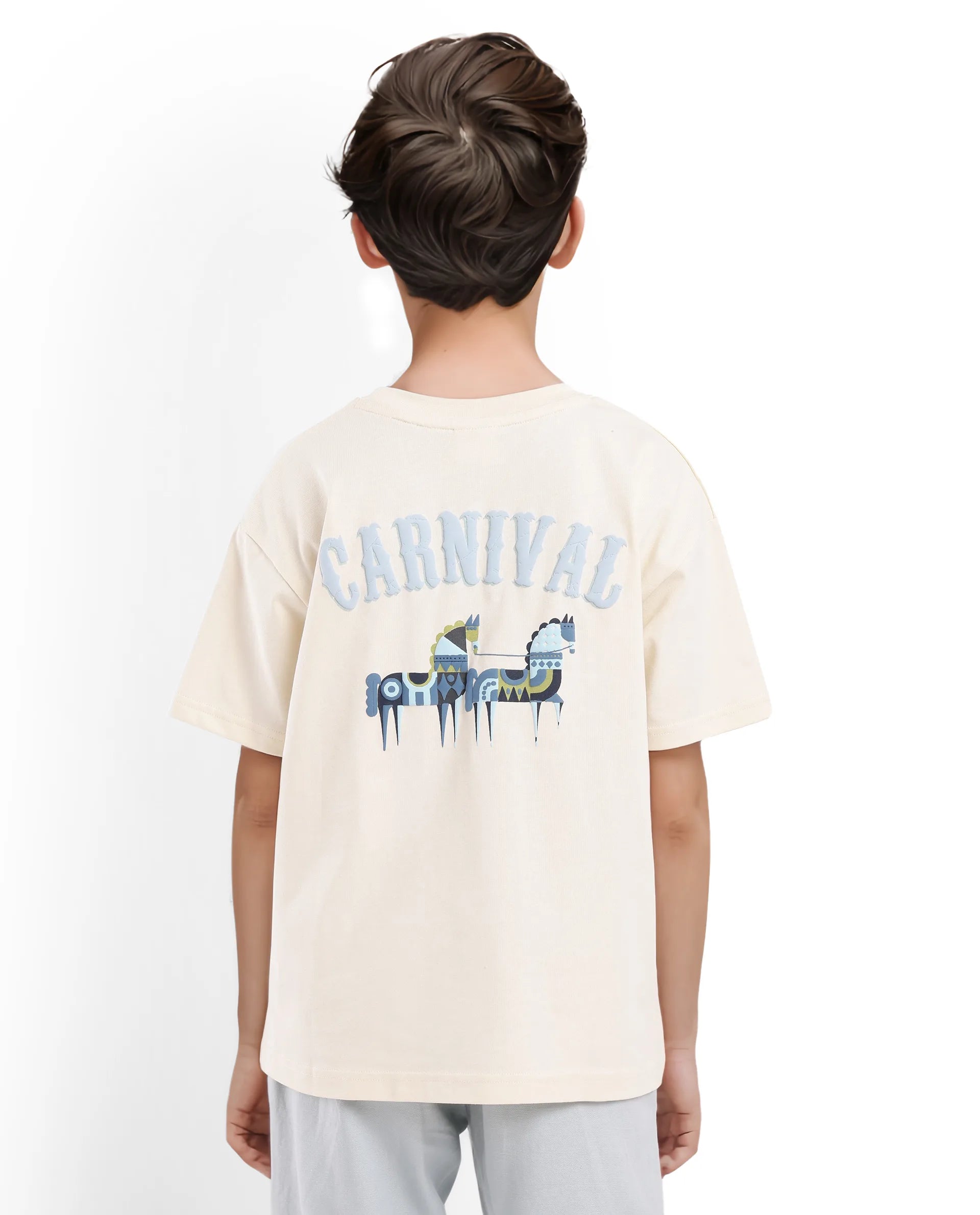 Rare Ones Kids Armi Off White Cotton Fabric Half Sleeves Boxy Fit Crew Neck Graphic Print T-Shirt
