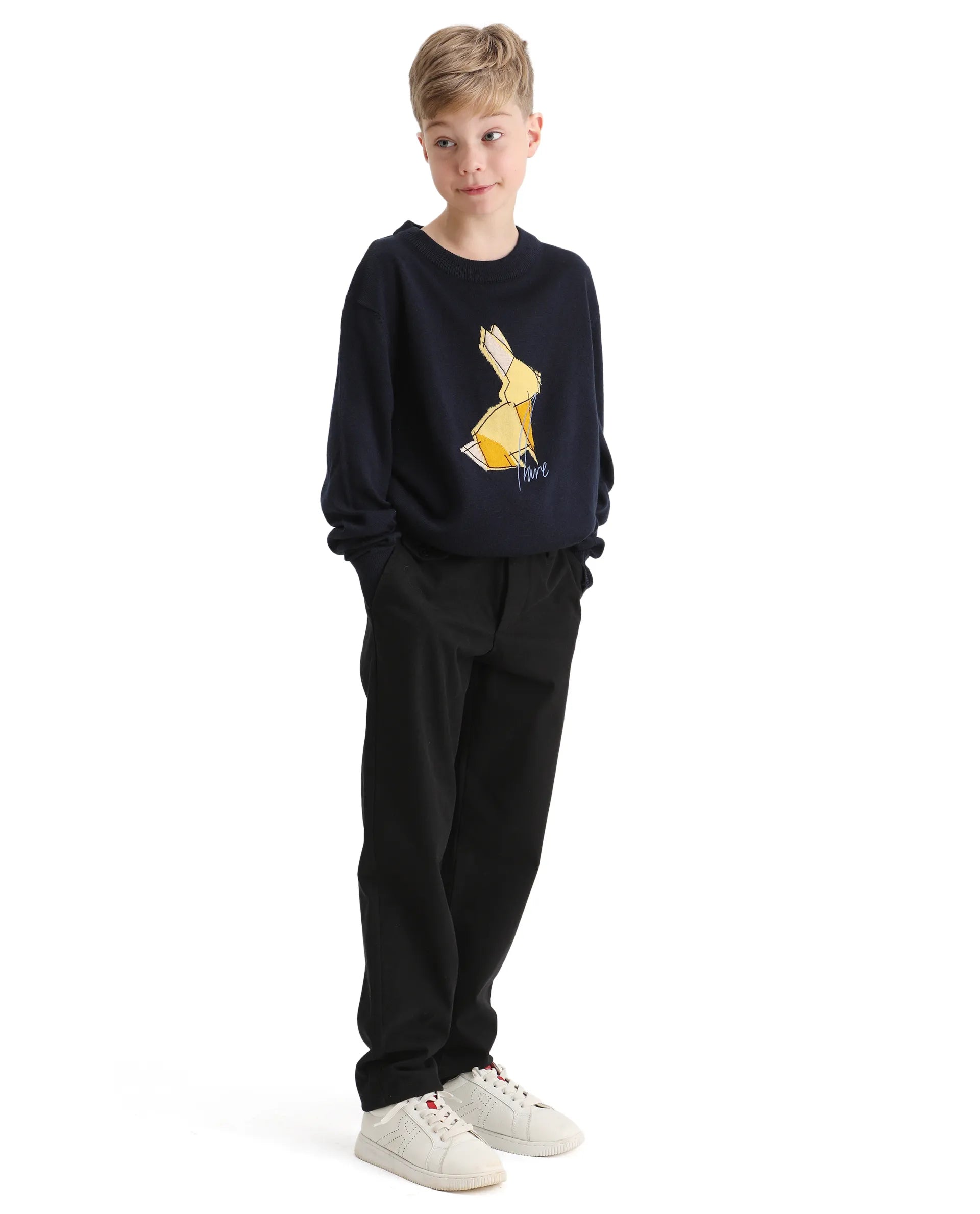 Rare Ones Kids Arne-K Black Cotton Blend Solid Button Closure Regular Fit Trouser