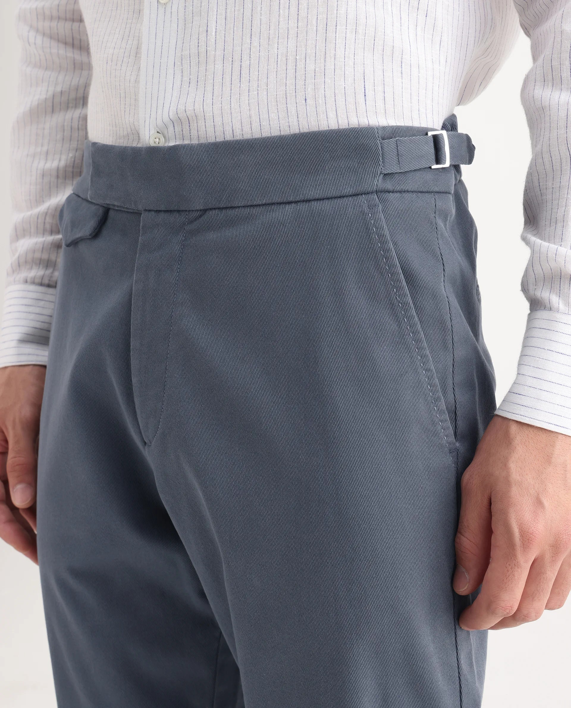 Rare Rabbit Men's Arne Dusky Blue Cotton Blend Plain Regular Fit Trouser