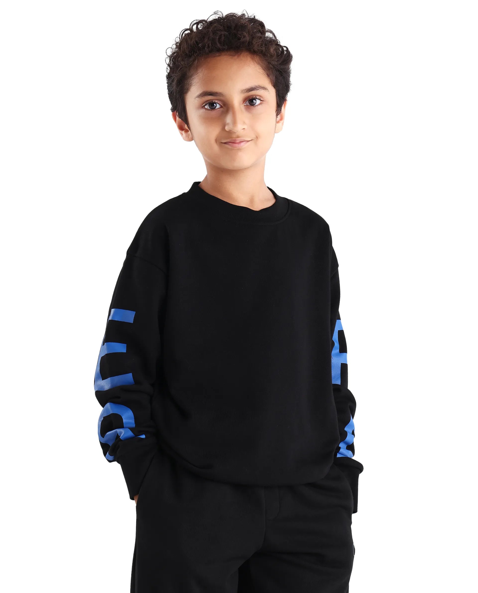 Rare Ones Kids Draw Black Cotton Pull On Crew Neck Full Sleeves Fit Sweatshirt