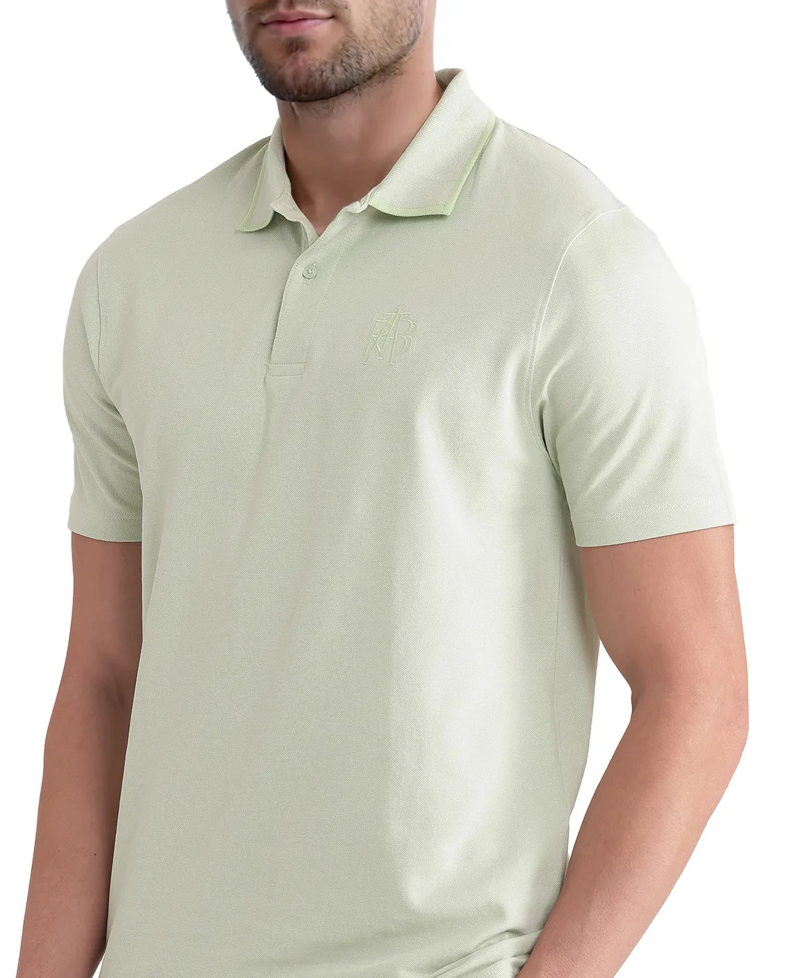 Rare Rabbit Men Aroe Pastel Green Short Sleeve Collared Neck Button Closure Plain Polo
