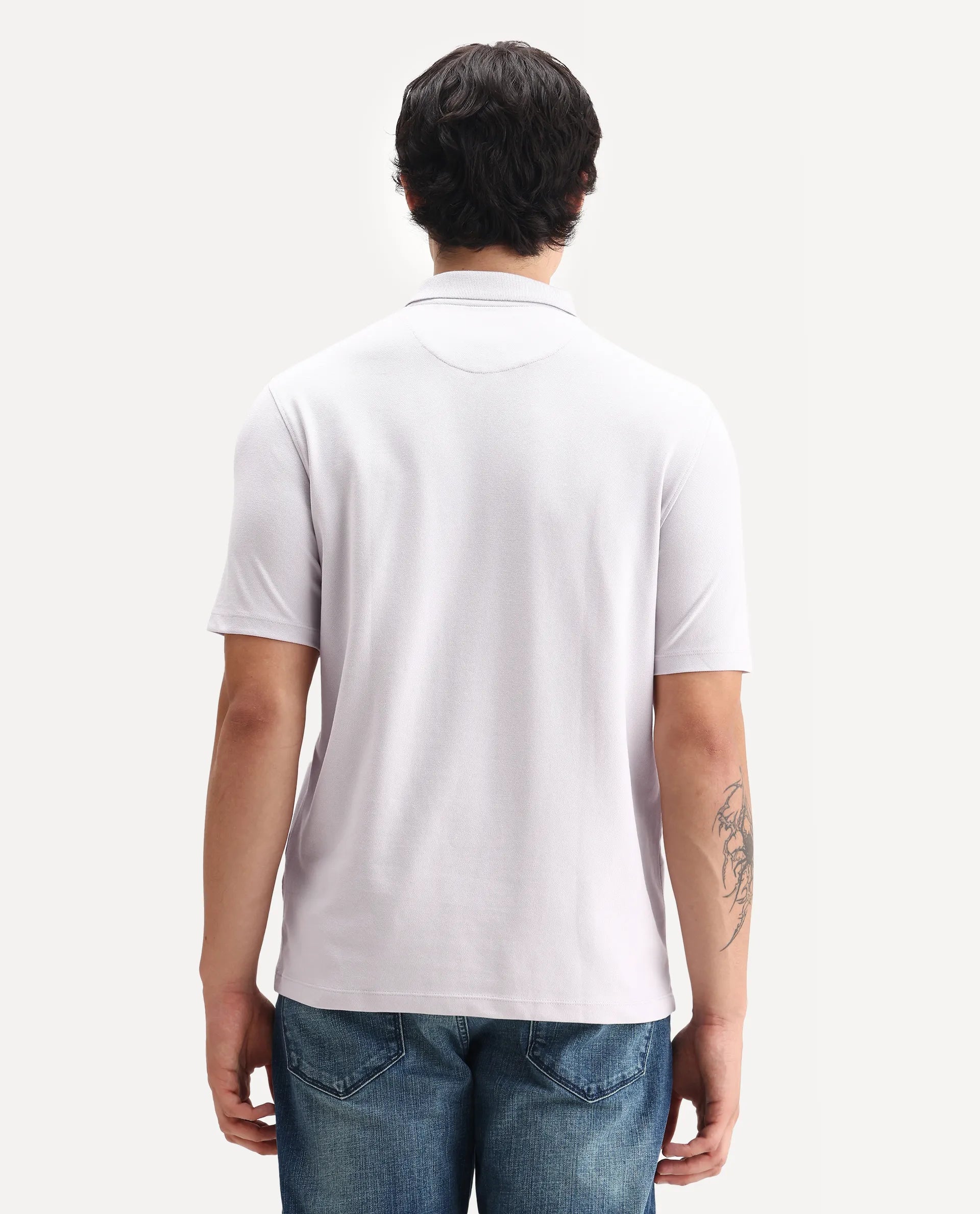 Rare Rabbit Men's Aroe Pastel Purple Lycra Plain Regular Fit Half Sleeve Polo