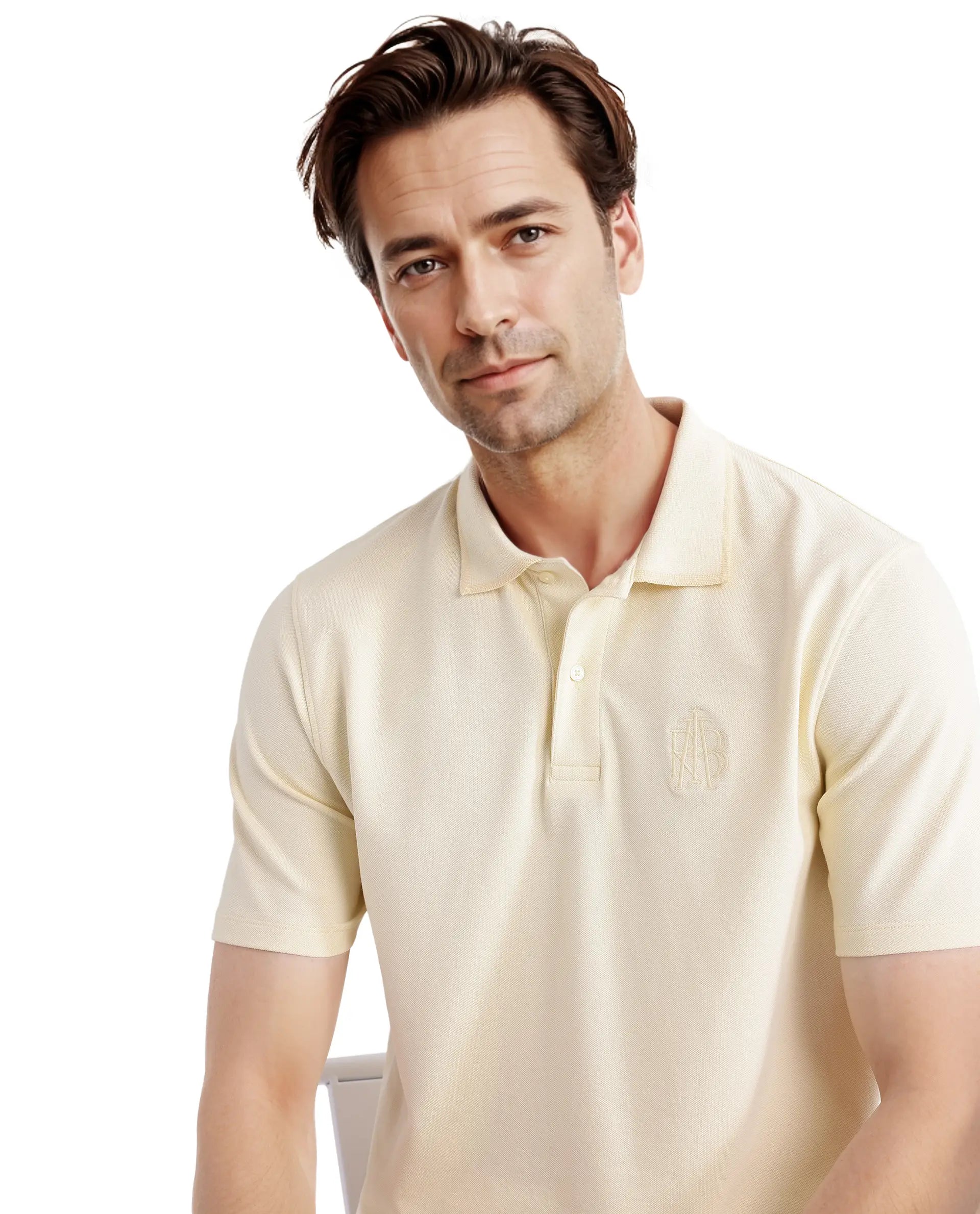 Rare Rabbit Men Aroe Pastel Yellow Lycra Pique Fabric Short Sleeve Regular Collared Embroidered Logo Plain Polo