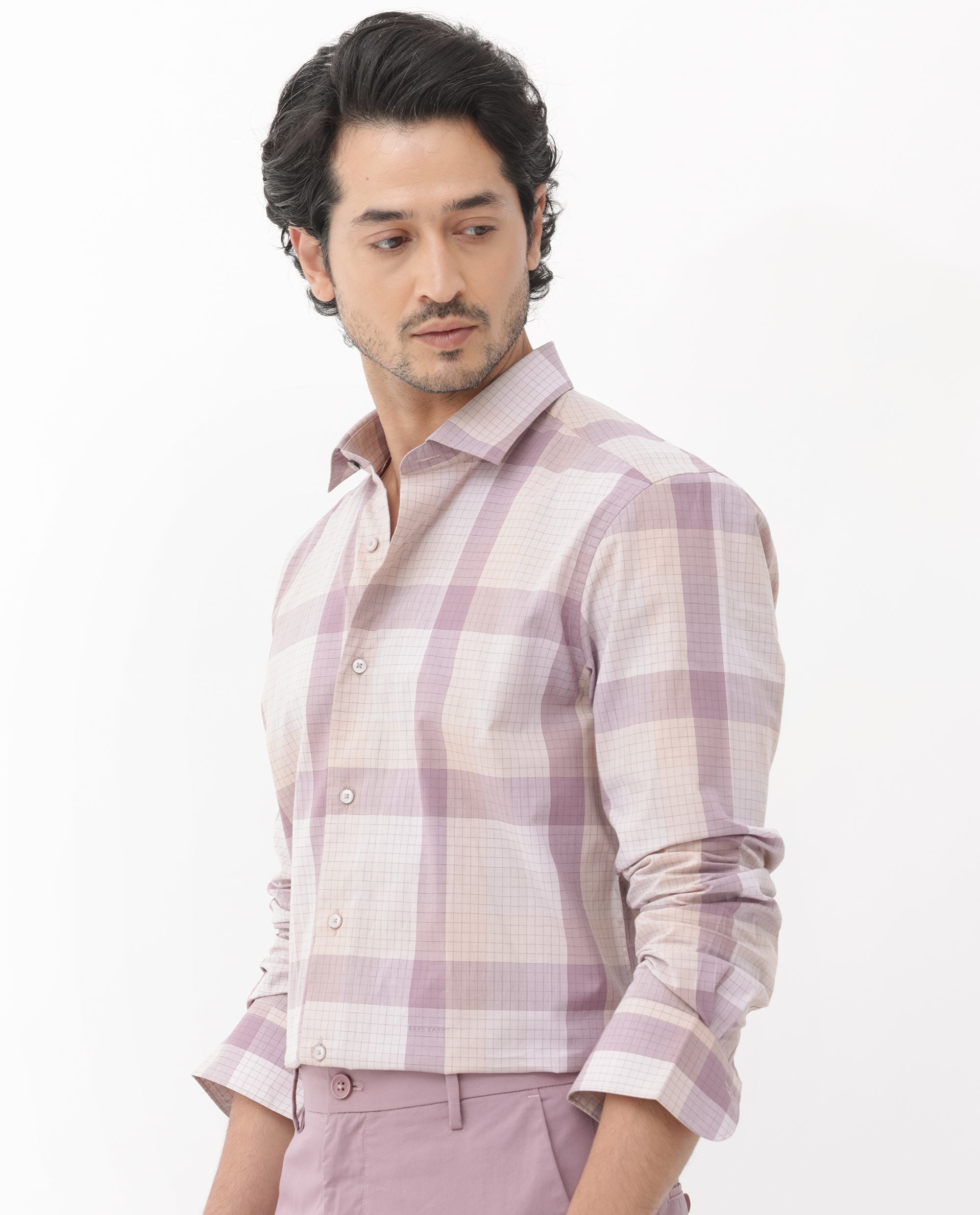 Rare Rabbit Mens Artane Pink Cotton Fabric Full Sleeve Checks Shirt