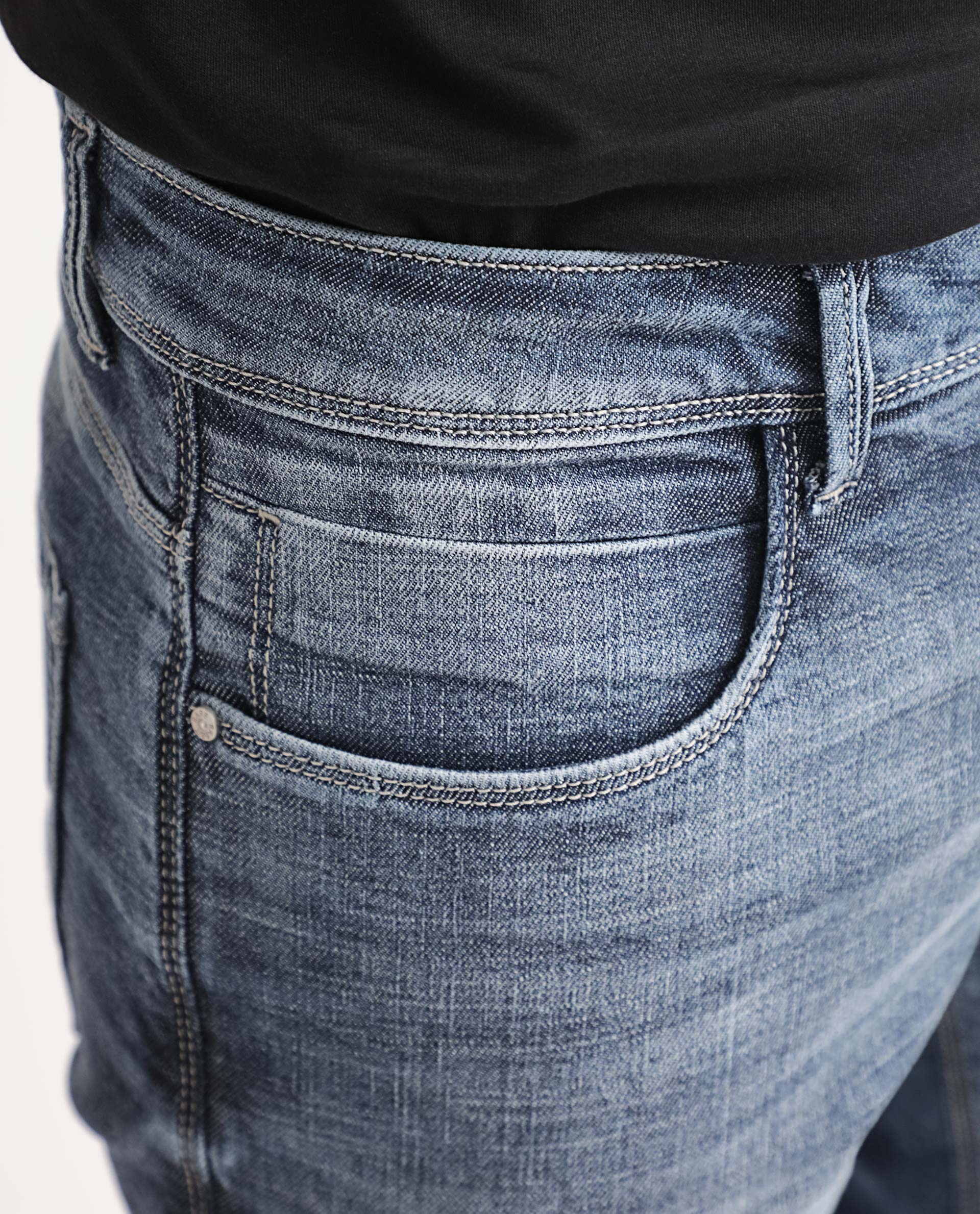 Rare Rabbit Men's Arten Blue Mid Wash Mid-Rise Cross Hatch Slim Fit Jeans