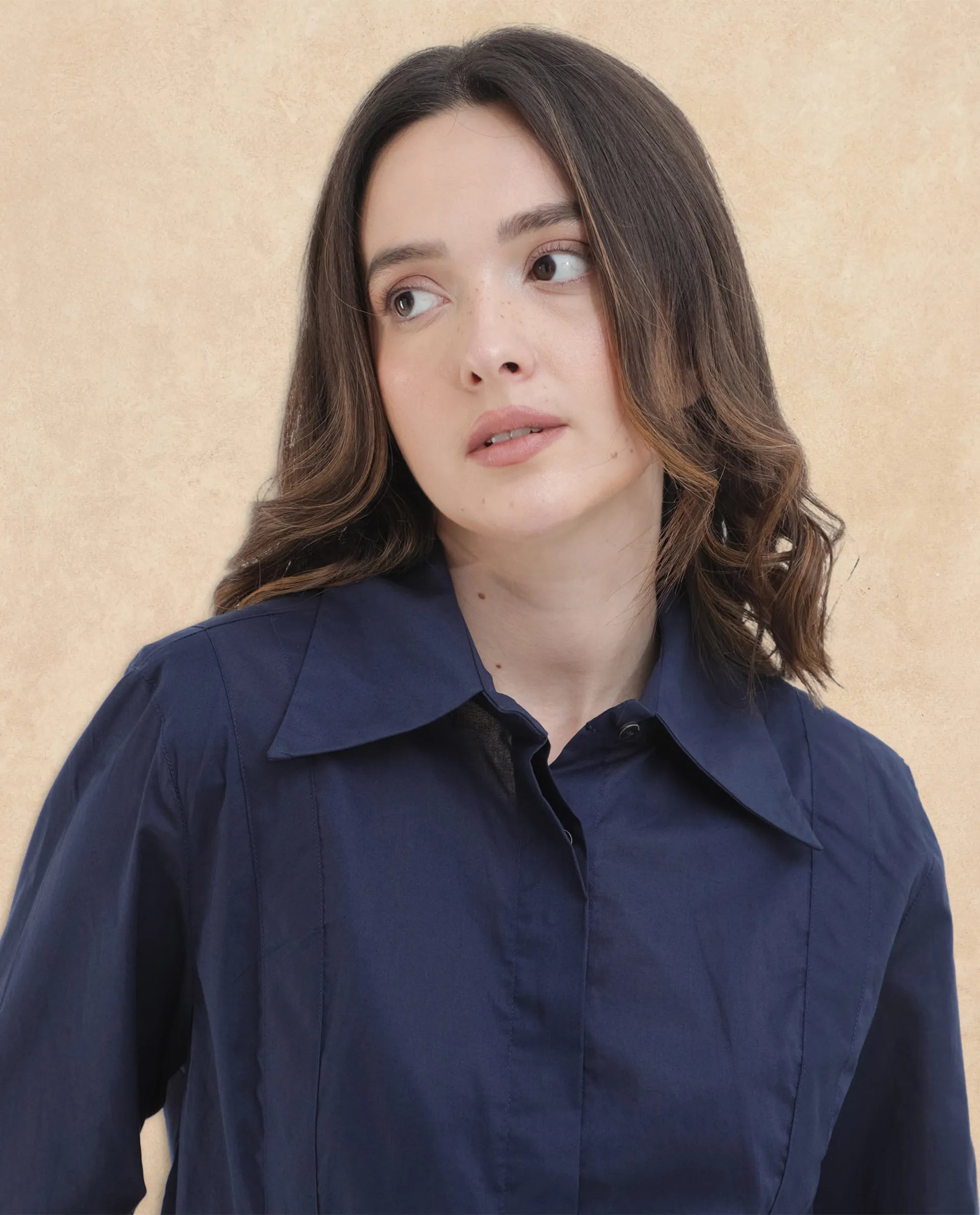 Rareism Women Arthur Navy Cotton Fabric Full Sleeves Button Closure Shirt Collar Cuffed Sleeve Regular Fit Plain Shirt