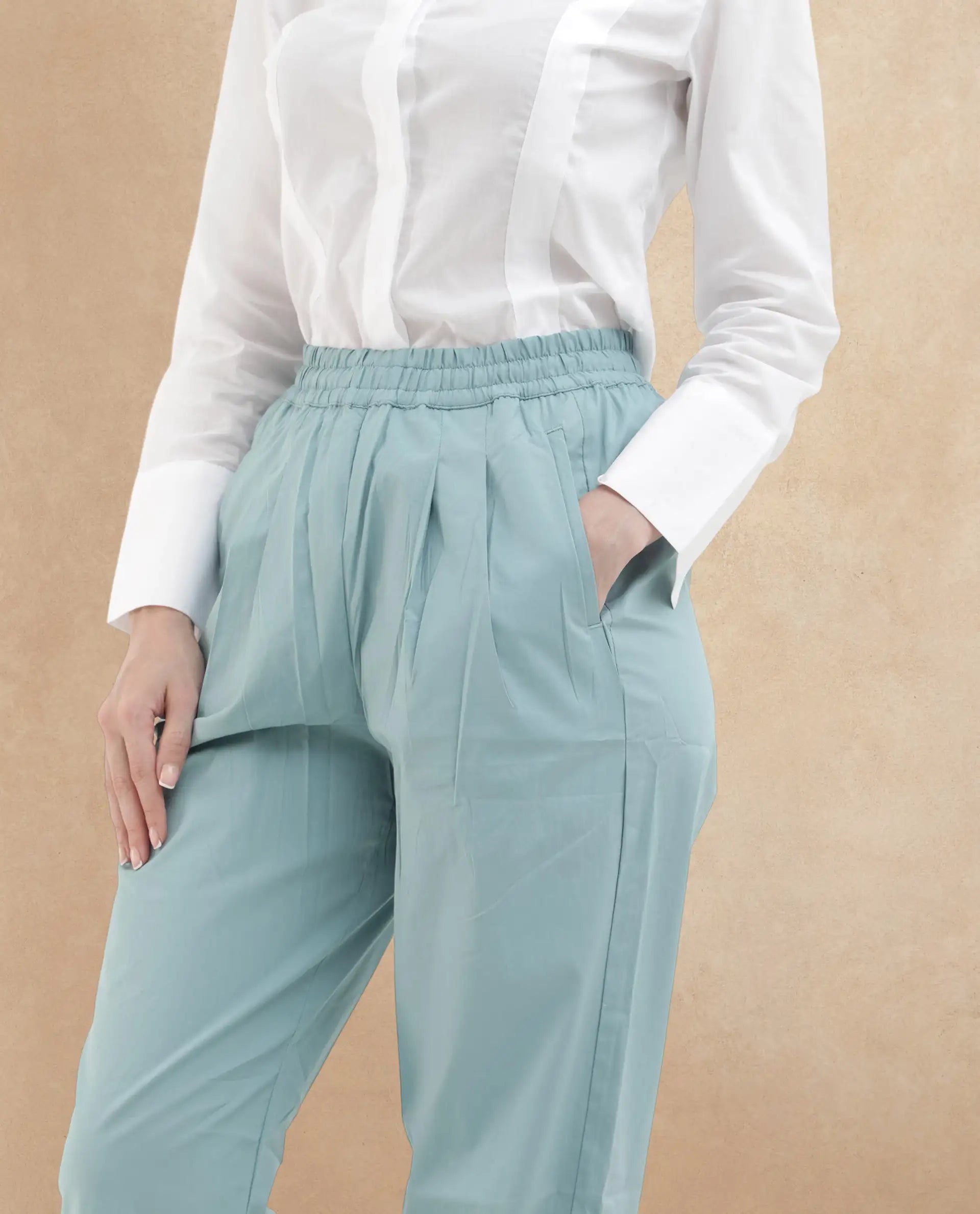 Rareism Women Juven Dark Blue Cotton Fabric Regular Length Trouser