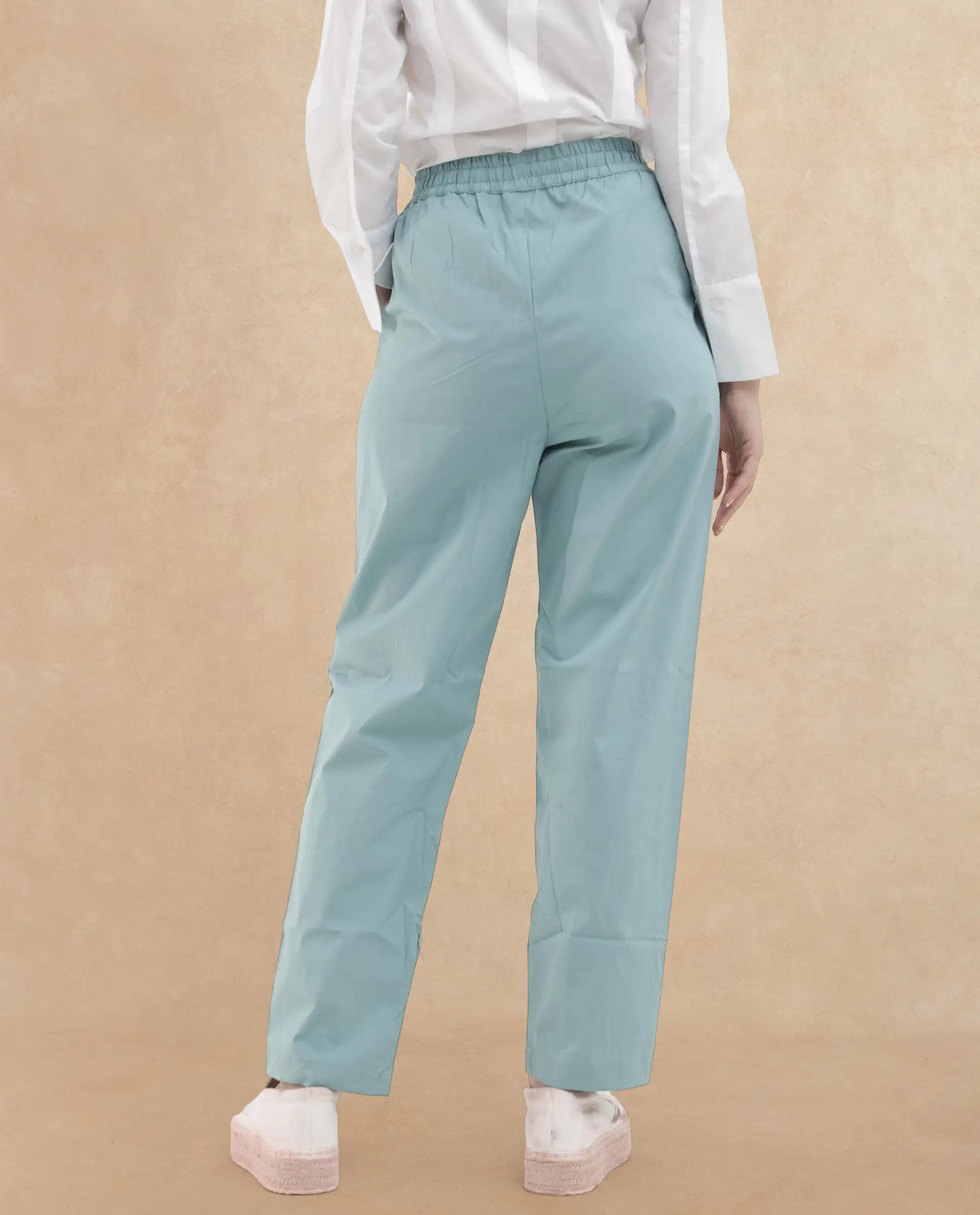 Rareism Women Juven Dark Blue Cotton Fabric Regular Length Trouser