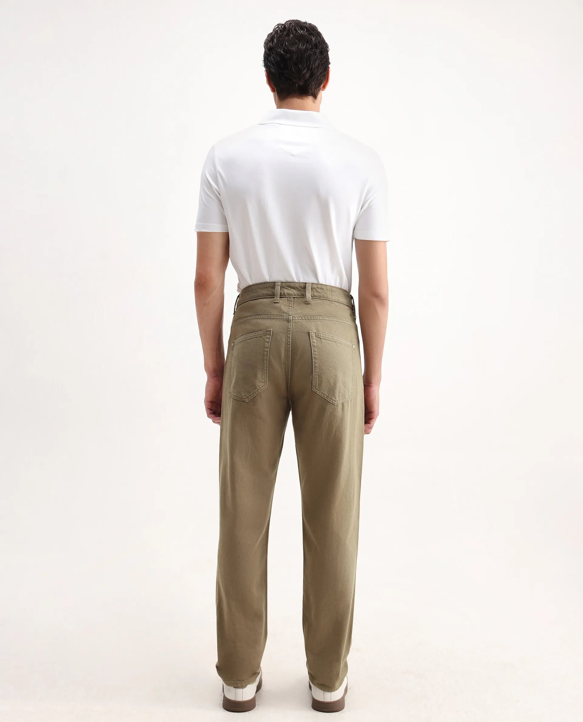 Rare Rabbit Men's Arvi-2 Olive Cotton Blend Plain Dond Carrot Fit Jeans