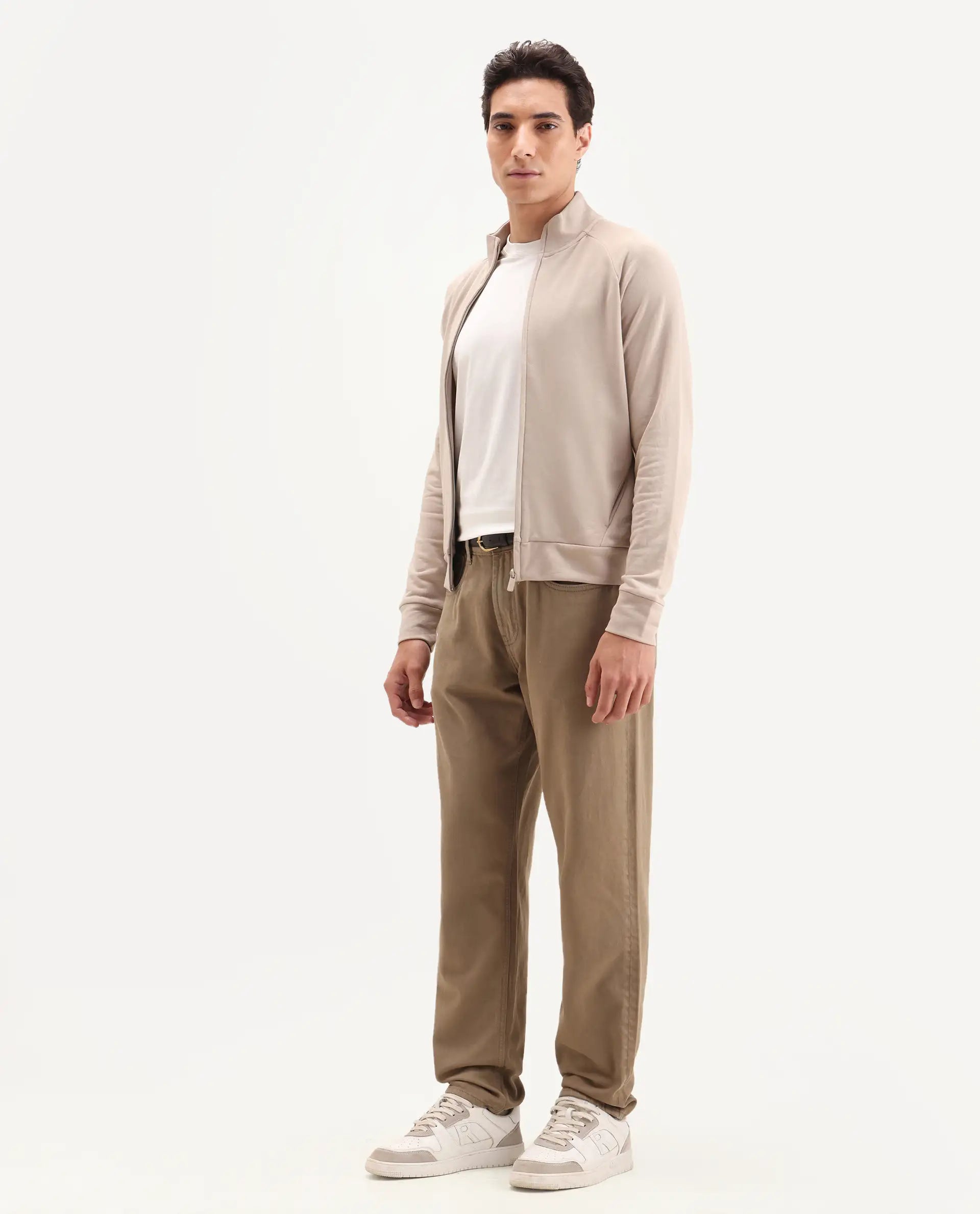 Rare Rabbit Men's Arvi-2 Olive Cotton Blend Plain Dond Carrot Fit Jeans