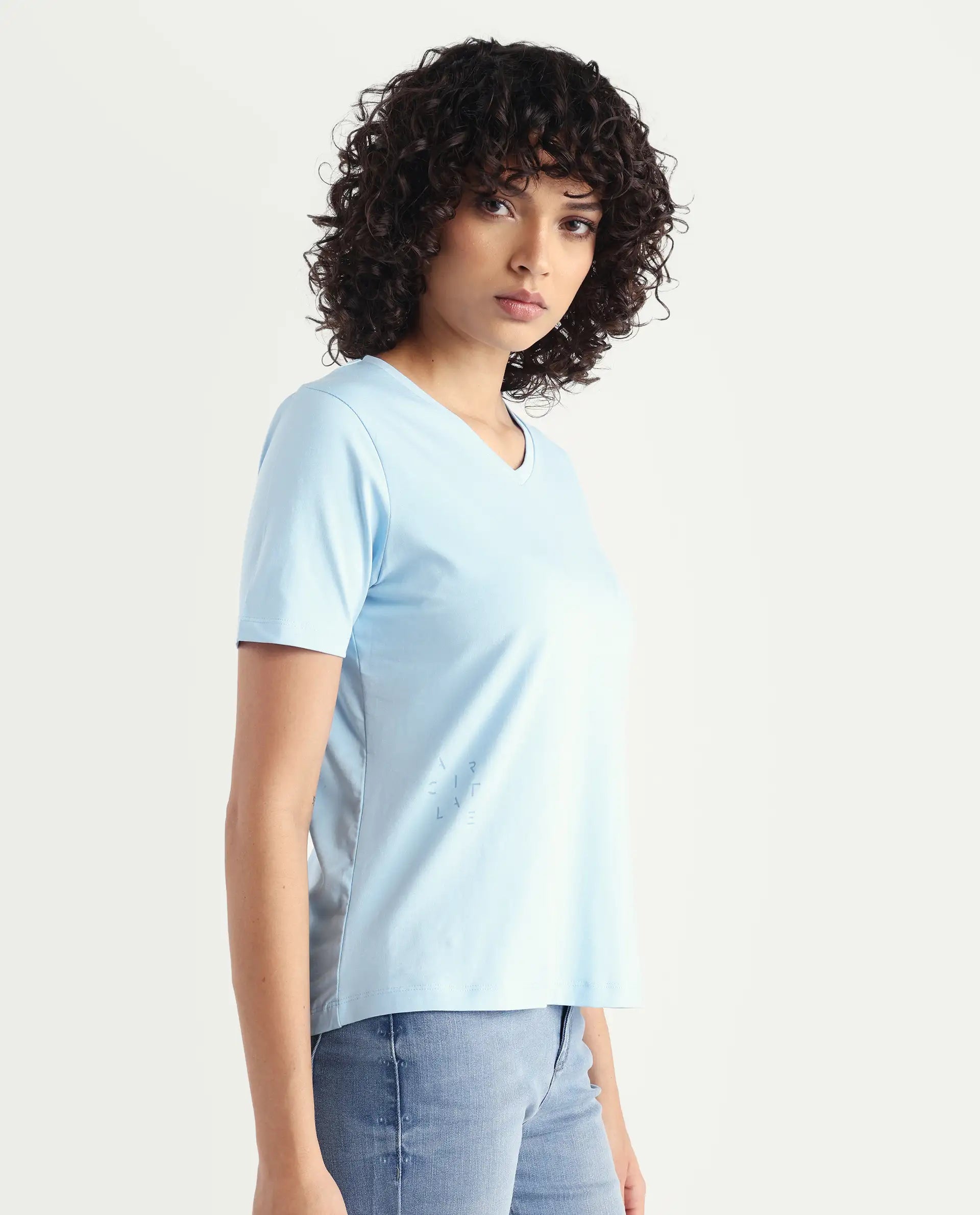 Rareism Women's Light Weight High Stretch 180 Gsm Cotton V-Neck Plain Regular Fit T-Shirt