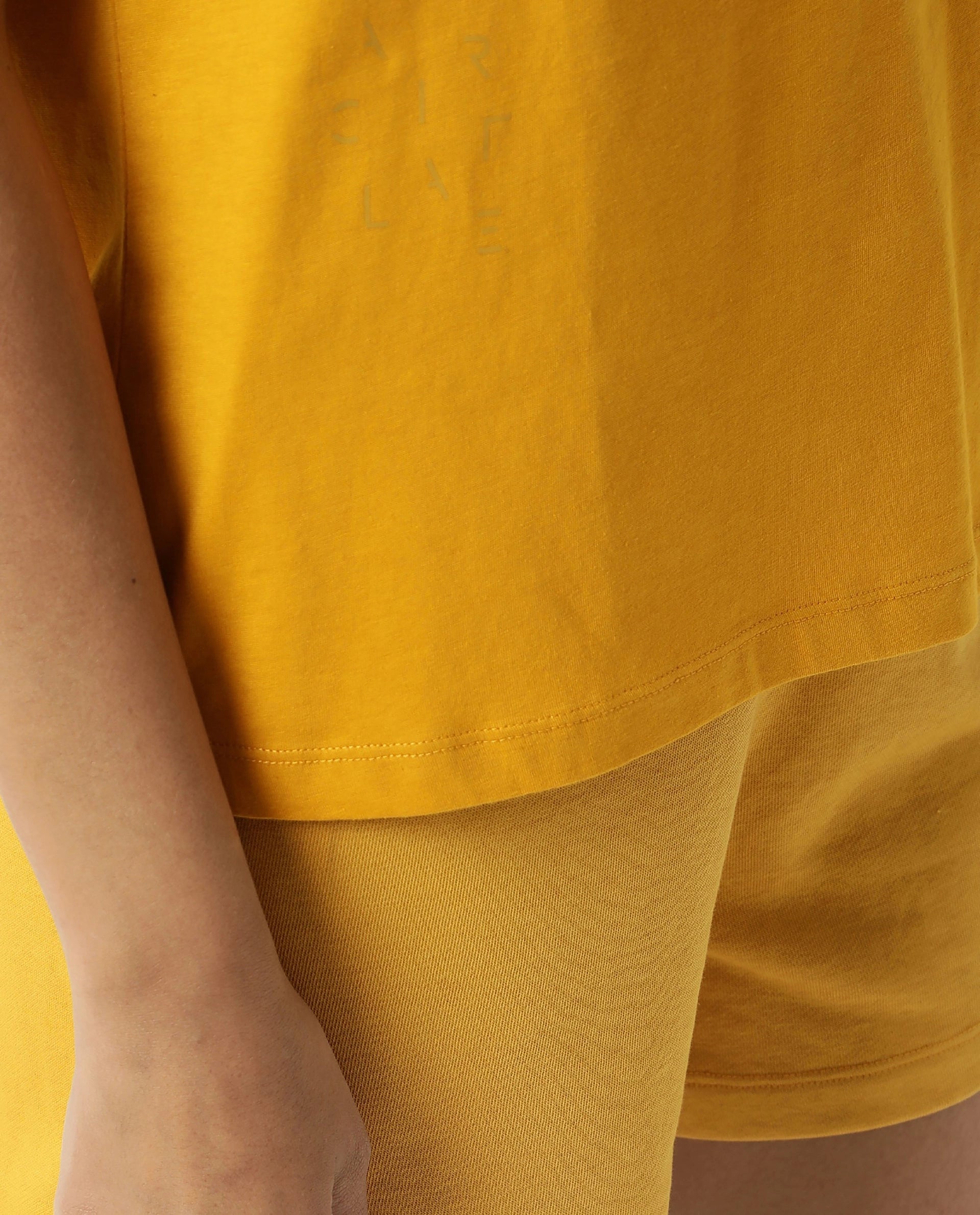 Rareism Women Arvi Mustard Cotton Blend Fabric Regular Fit Half Sleeves Solid V-Neck T-Shirt