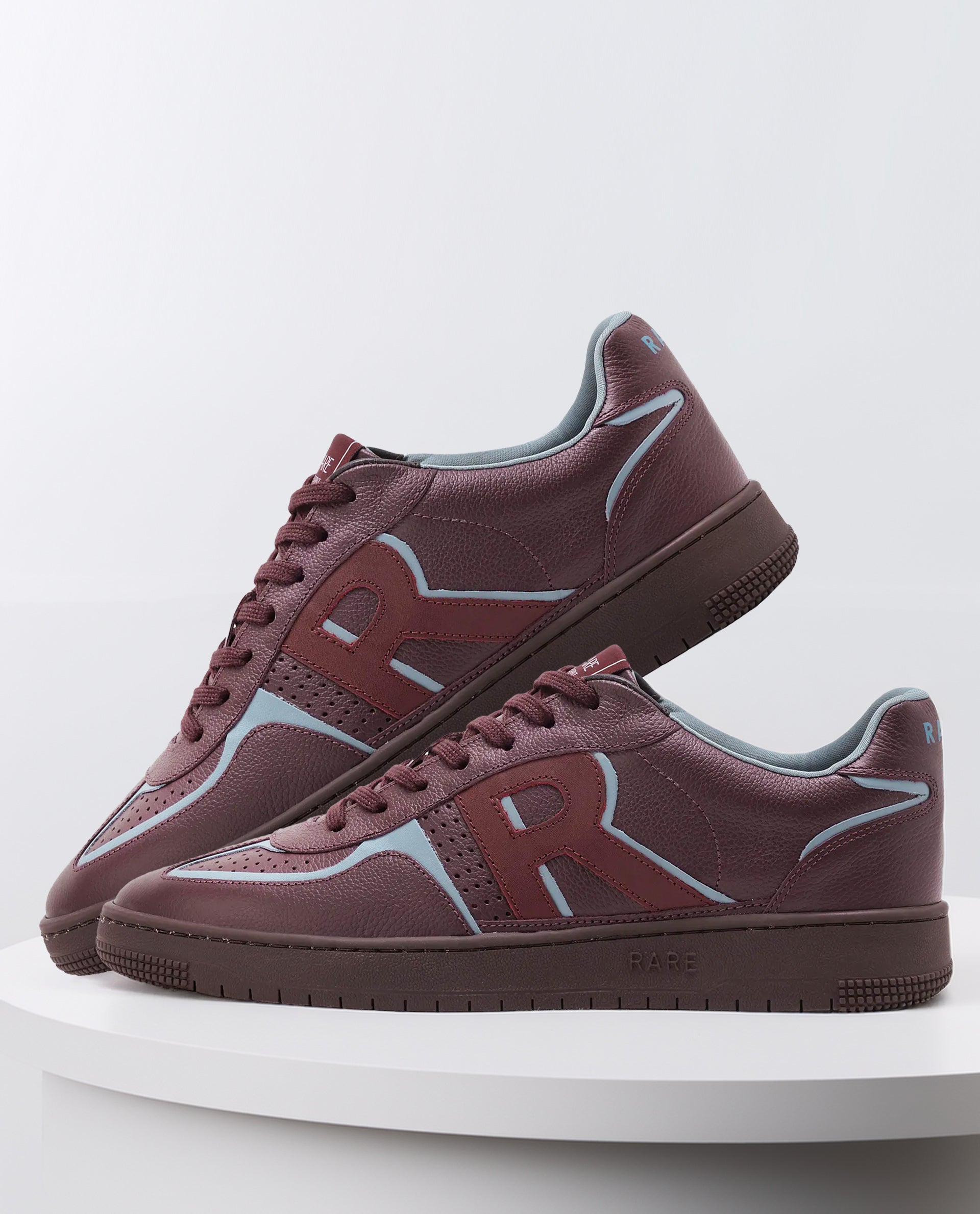 Rare Rabbit Men Ascend Burgundy Dual Tone Genuine Leather Lace-Up Low Top Sneaker Shoes