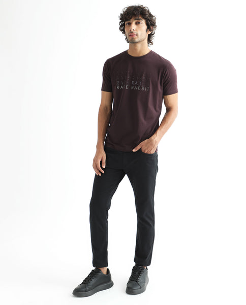 Rare Rabbit Men's Full Maroon Solid Crew Neck Full Sleeve Slim Fit T-S