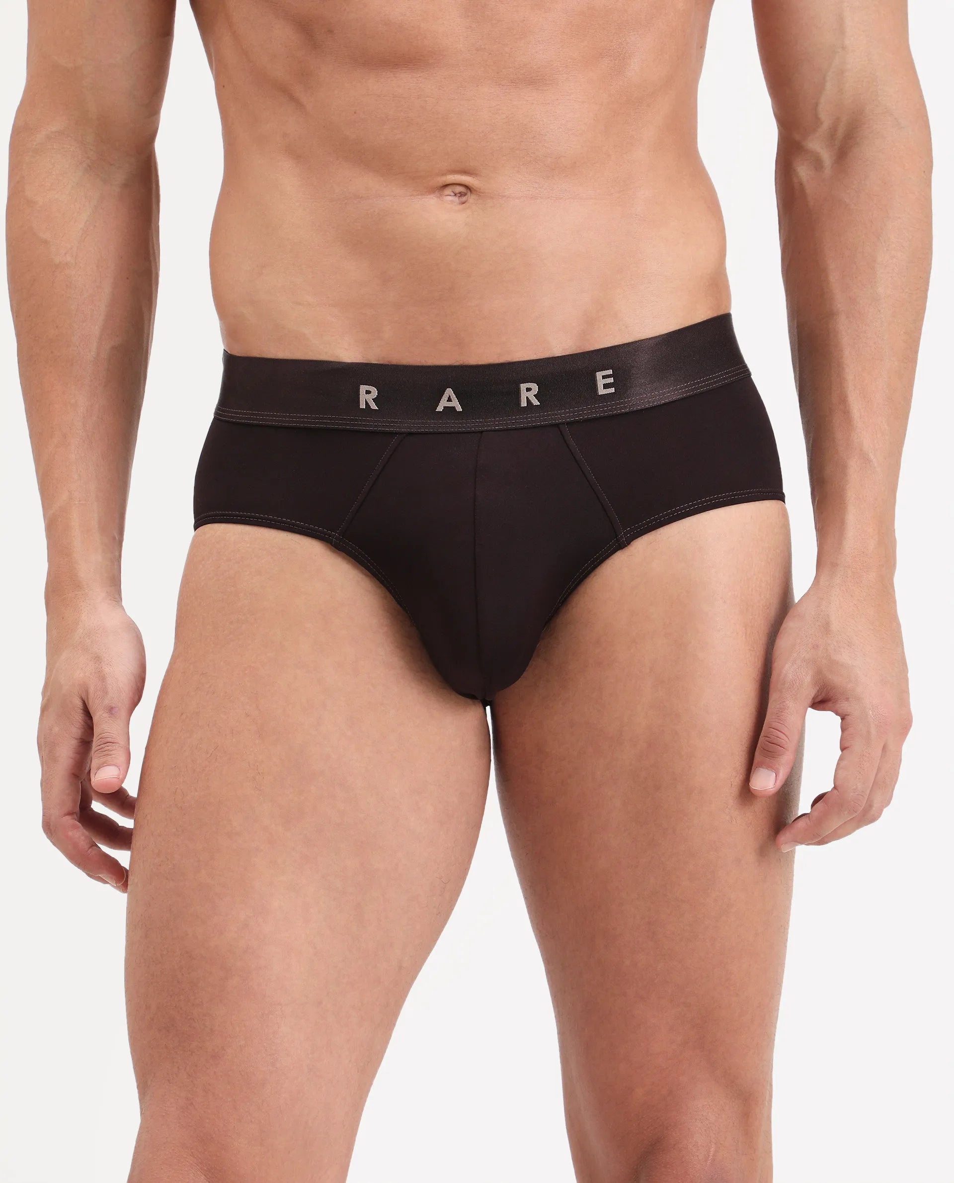 Rare Rabbit Men's Asit Brown Soft Nylon Blend Stretch Briefs