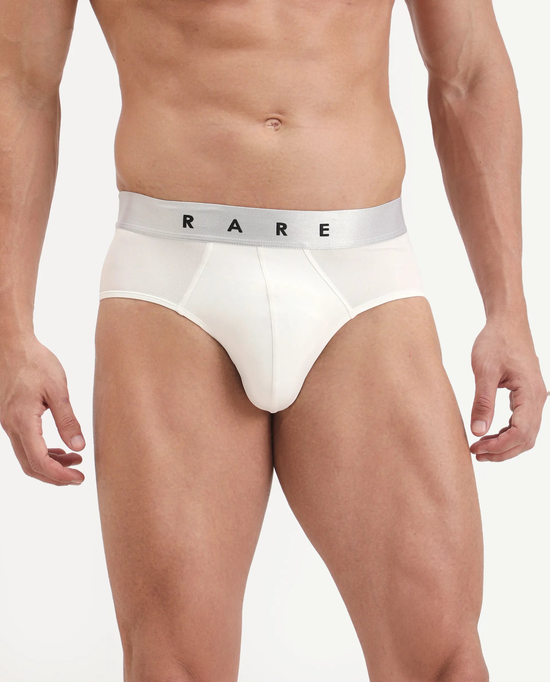 Rare Rabbit Men's Asit Off White Soft Nylon Blend Stretch Briefs