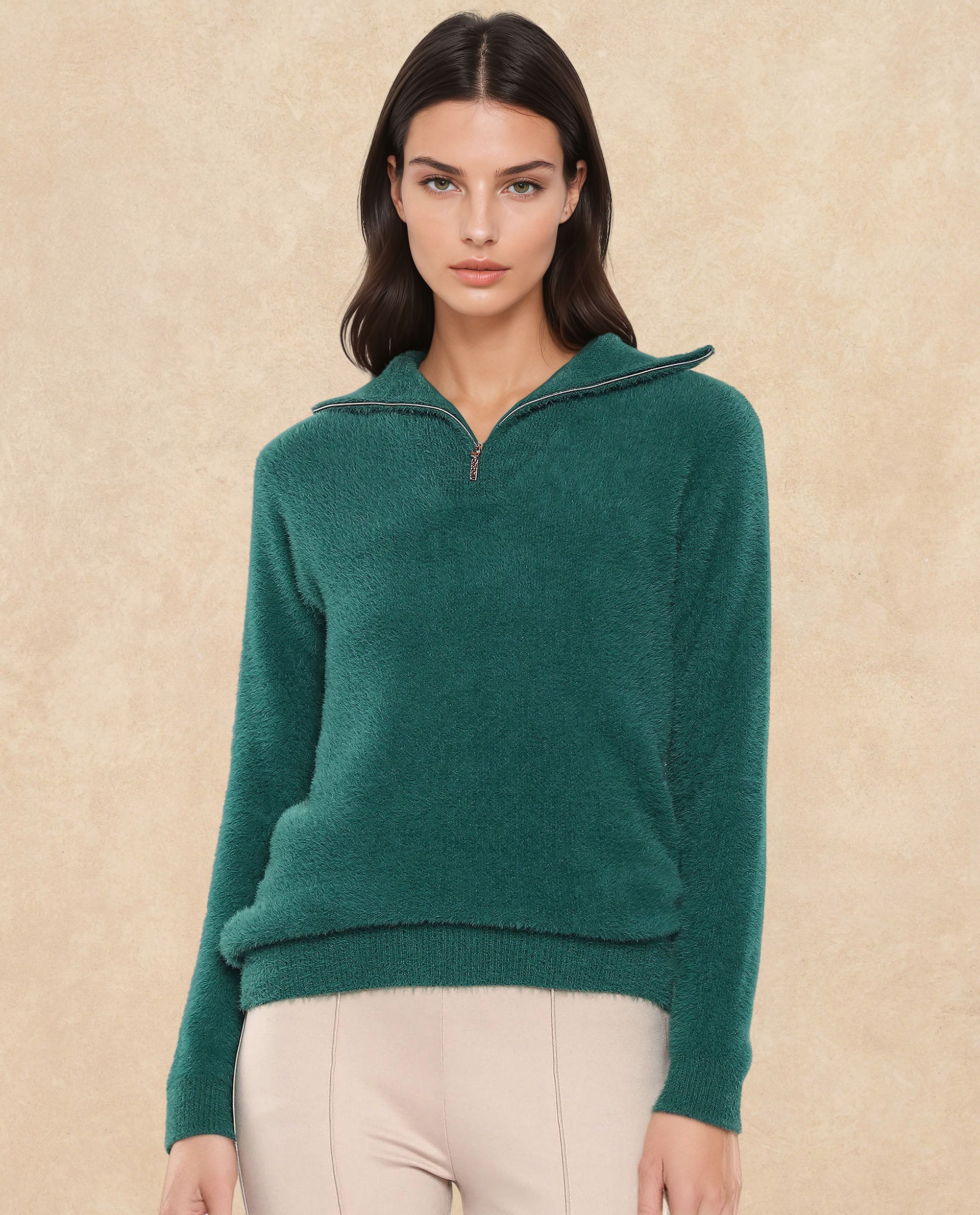 Rareism Women Asser Green Full Sleeve High Neck Plain Sweater