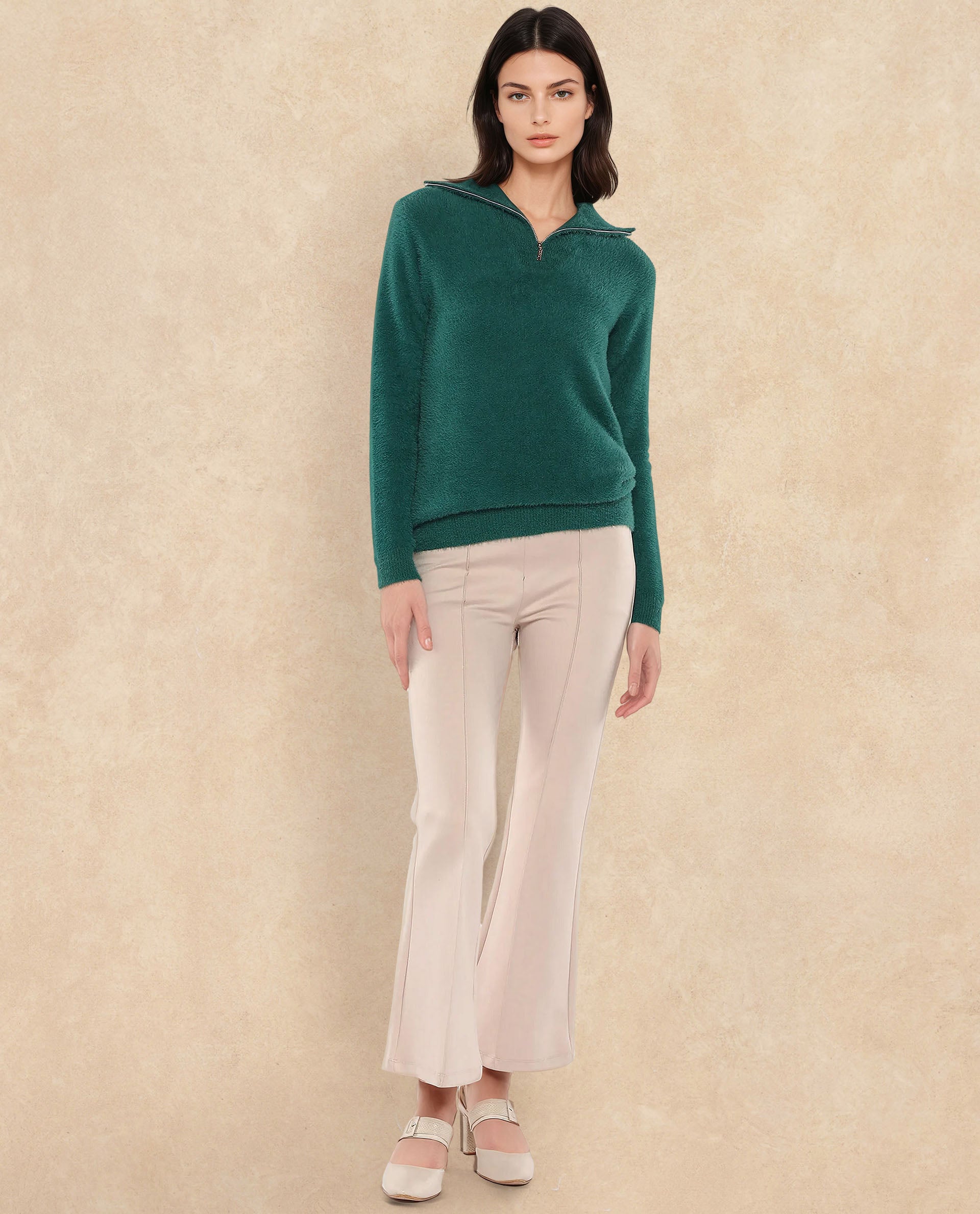 Rareism Women Asser Green Full Sleeve High Neck Plain Sweater