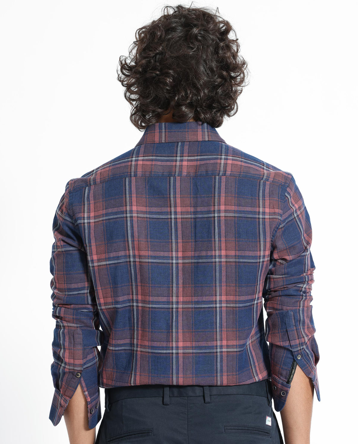Rare Rabbit Men's Astl Navy Cotton Fabric Full Sleeves Checks Shirt