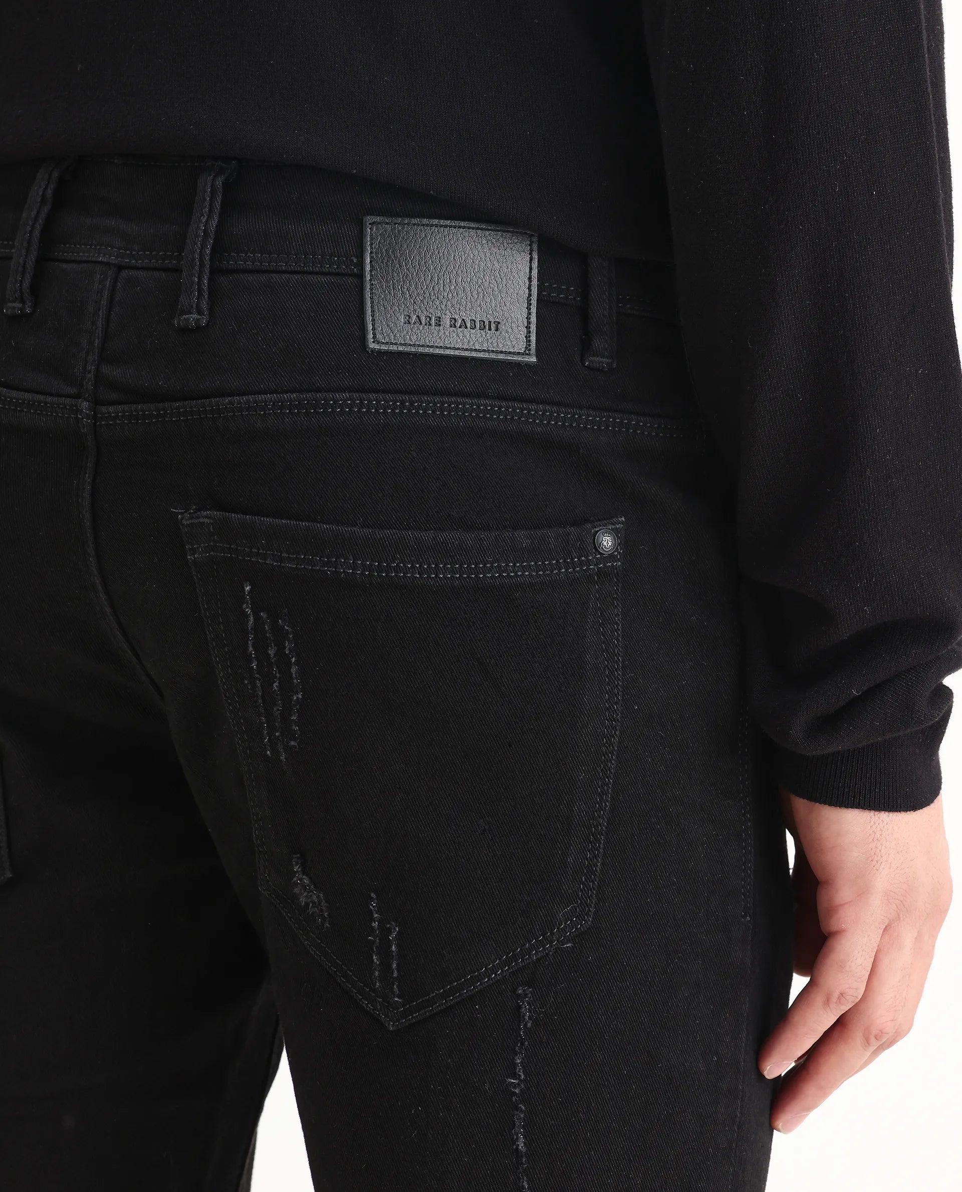 Rare Rabbit Men's Astral Black Cotton Plain Hawk Slim Fit Jeans